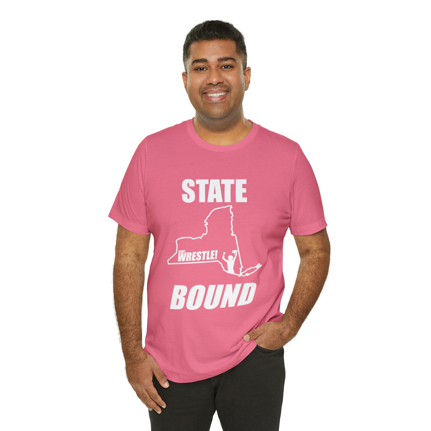 New York State Bound, Unisex Jersey Short Sleeve Tee, White Logo