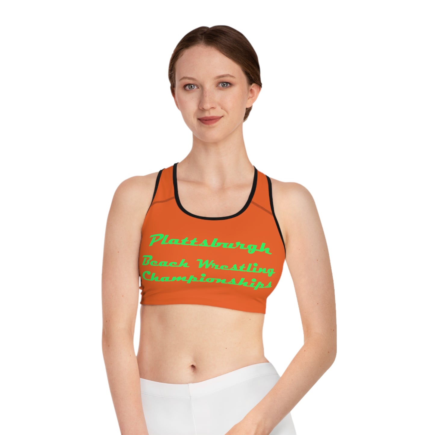 Plattsburgh Beach Wrestling Sports Bra (AOP)