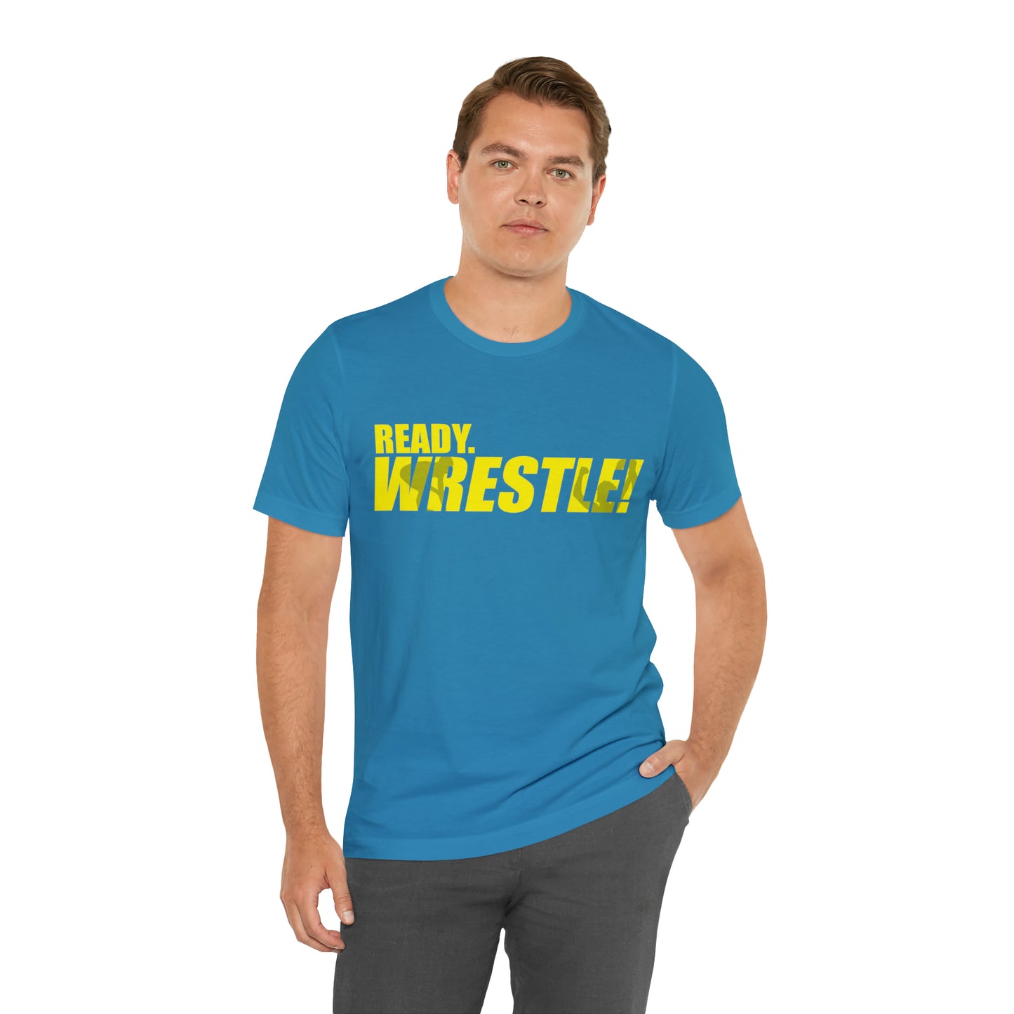 Ready. Wrestle! Gold Logo with Green, Unisex Jersey Short Sleeve Tee