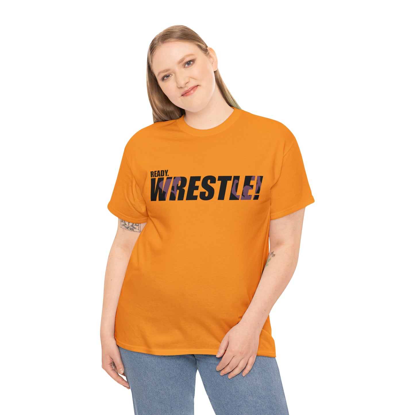 Ready. Wrestle! Black Logo w/Pink Silhouettes, Unisex Heavy Cotton Tee