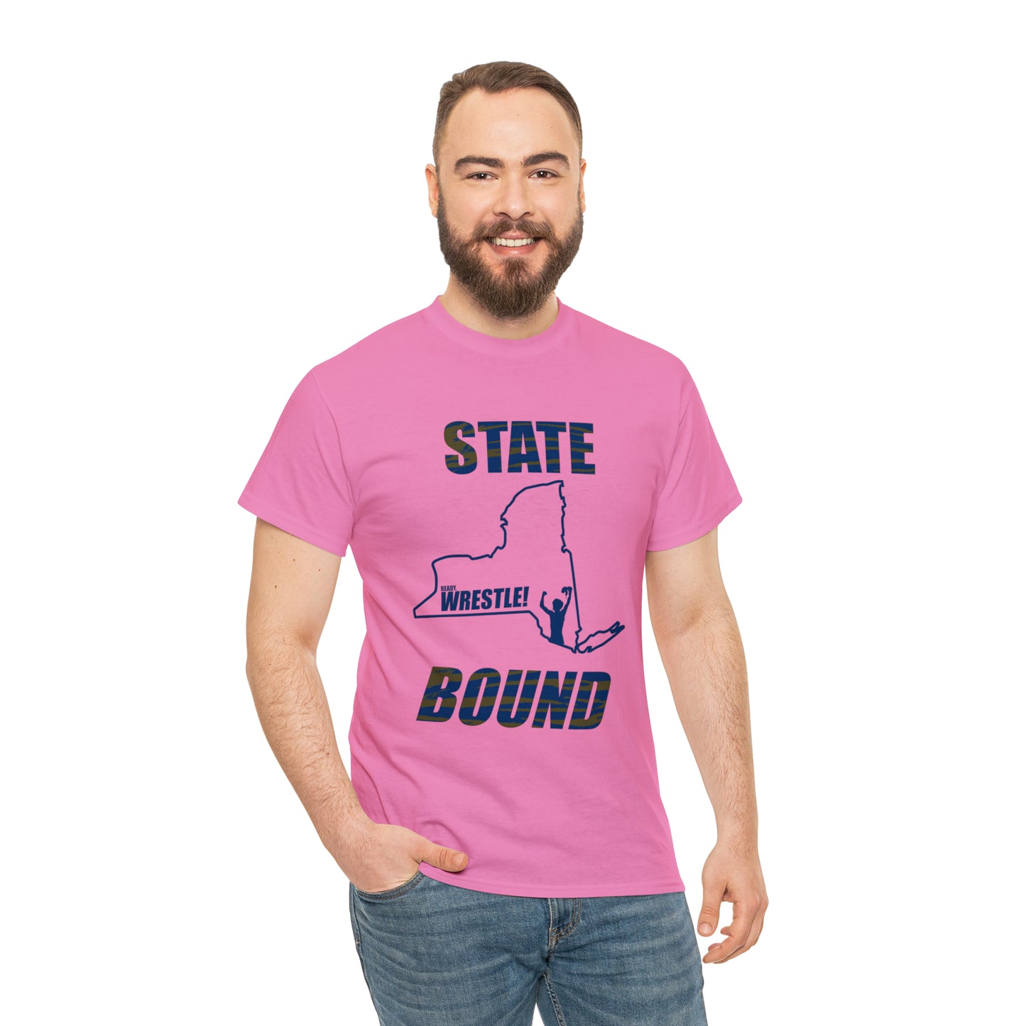 New York State Bound, Blue Logo, Tiger stripes, Unisex Heavy Cotton Tee