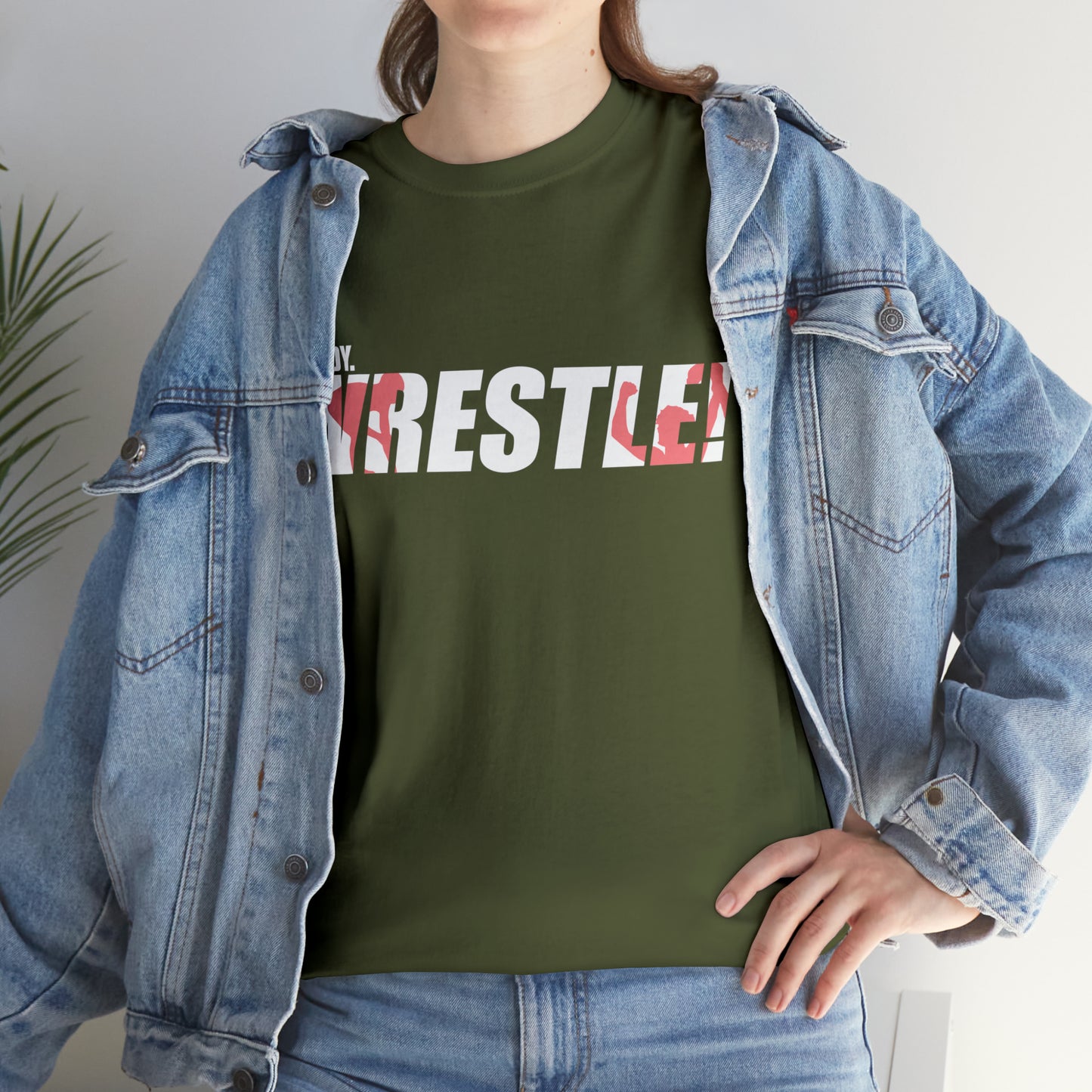 Ready. Wrestle! White Logo w/Red Silhouettes, Unisex Heavy Cotton Tee