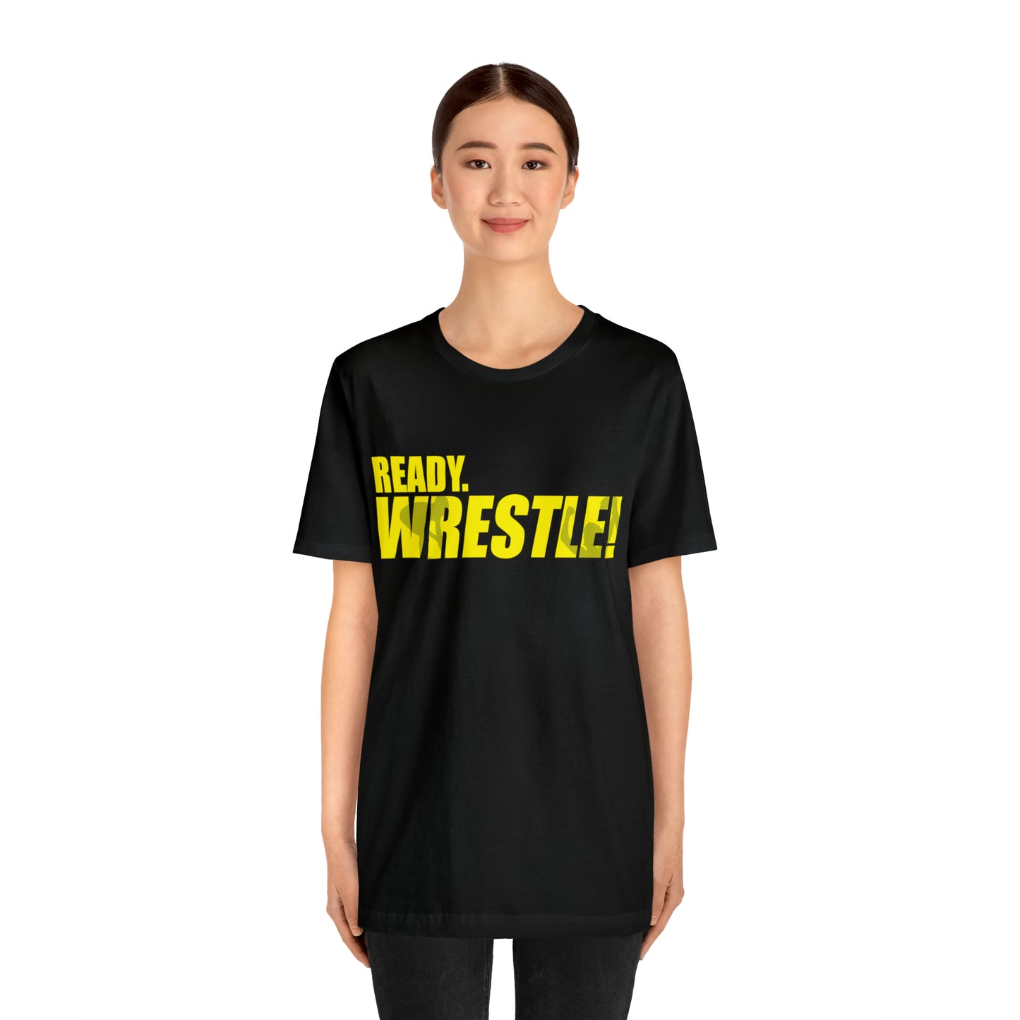 Ready. Wrestle! Gold Logo with Green, Unisex Jersey Short Sleeve Tee