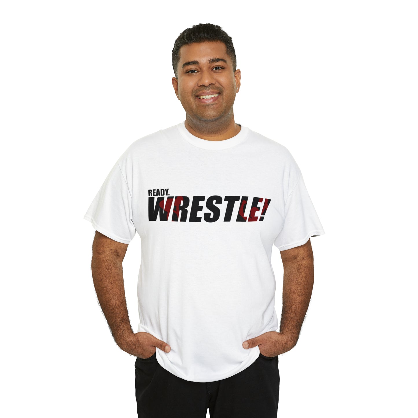 Ready. Wrestle! Black Logo w/Red Silhouettes, Unisex Heavy Cotton Tee