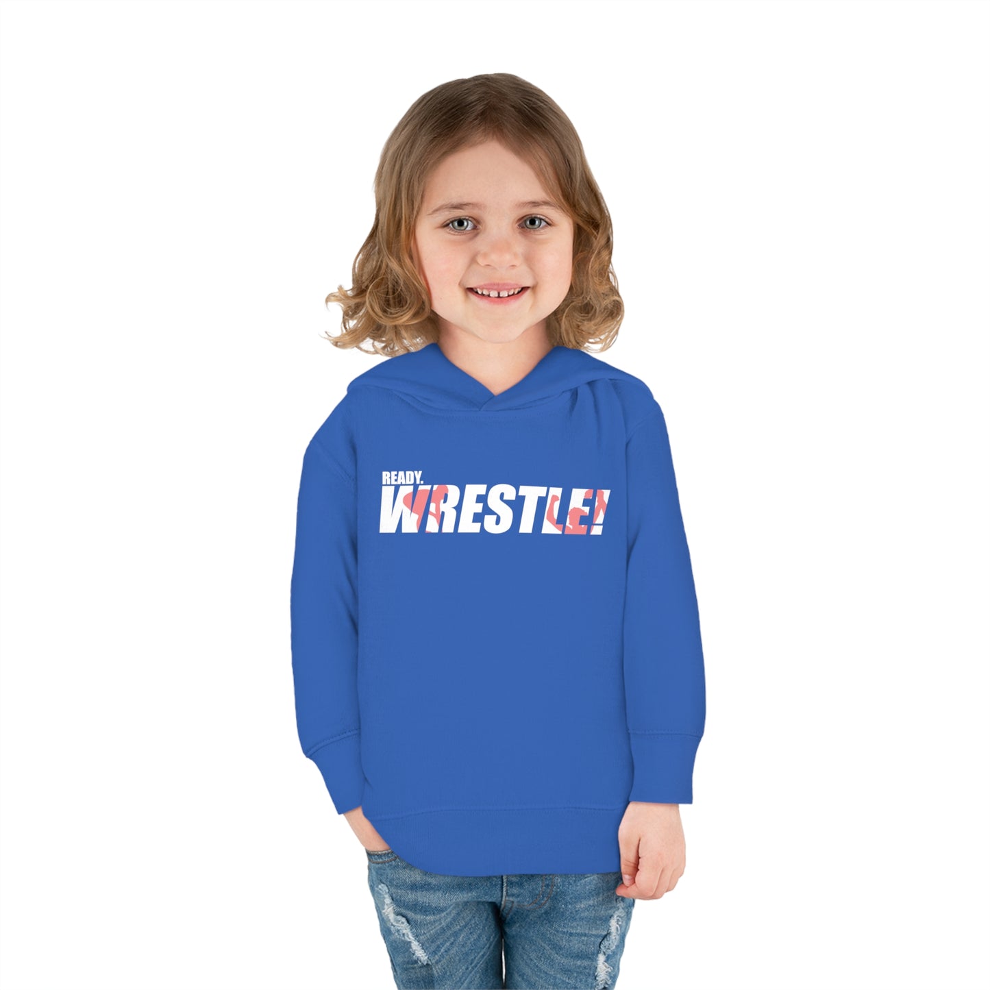 Ready. Wrestle! Toddler Pullover Fleece Hoodie, Red/White Logo