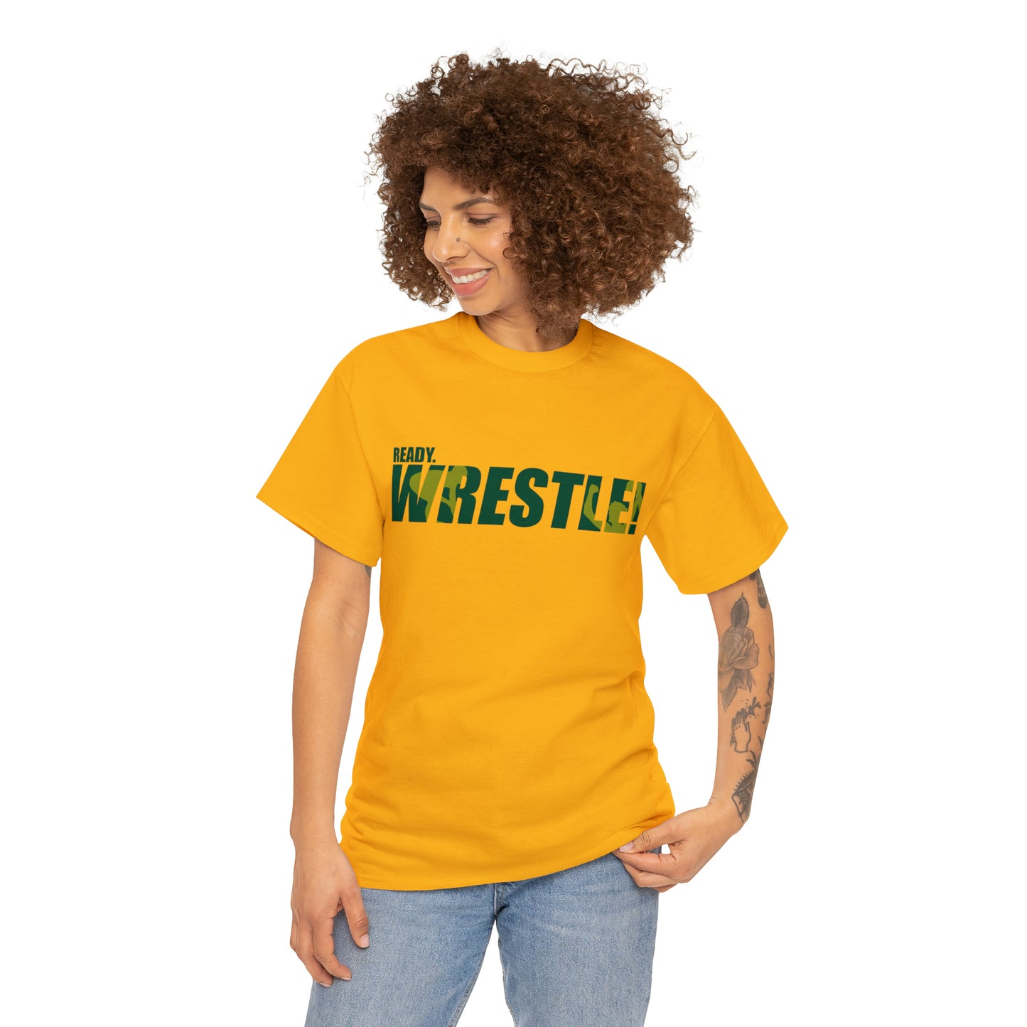 Ready. Wrestle! Green/Gold Logo, Unisex Heavy Cotton Tee