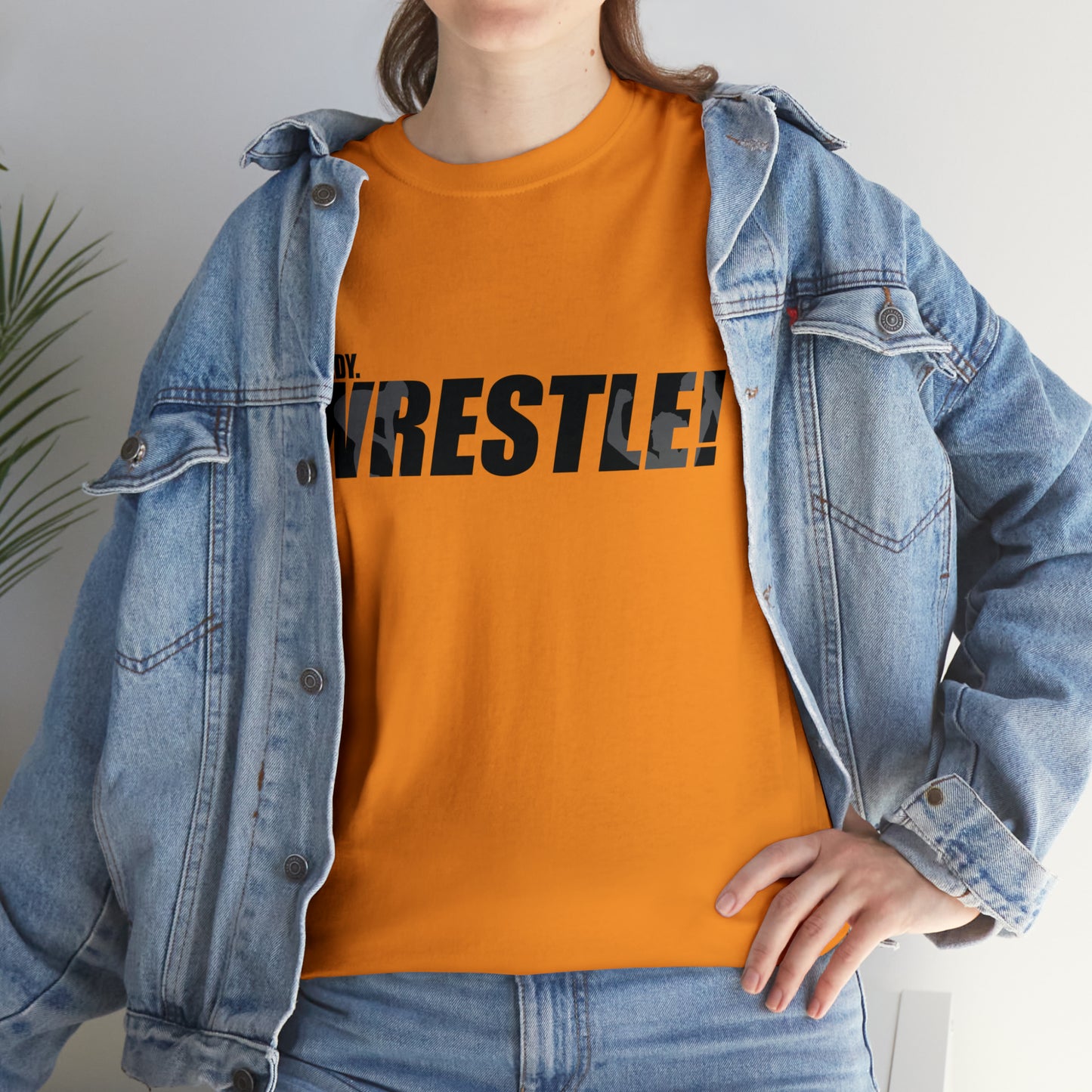 Ready. Wrestle! Black Logo w/White Silhouettes, Unisex Heavy Cotton Tee