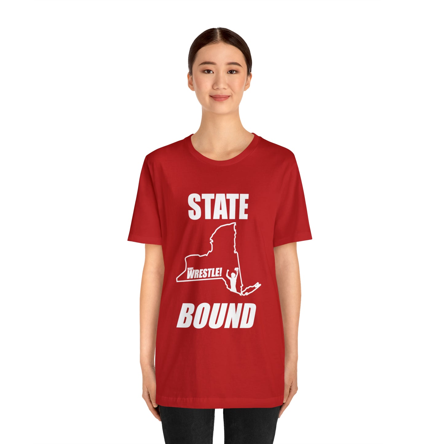 New York State Bound, Unisex Jersey Short Sleeve Tee, White Logo