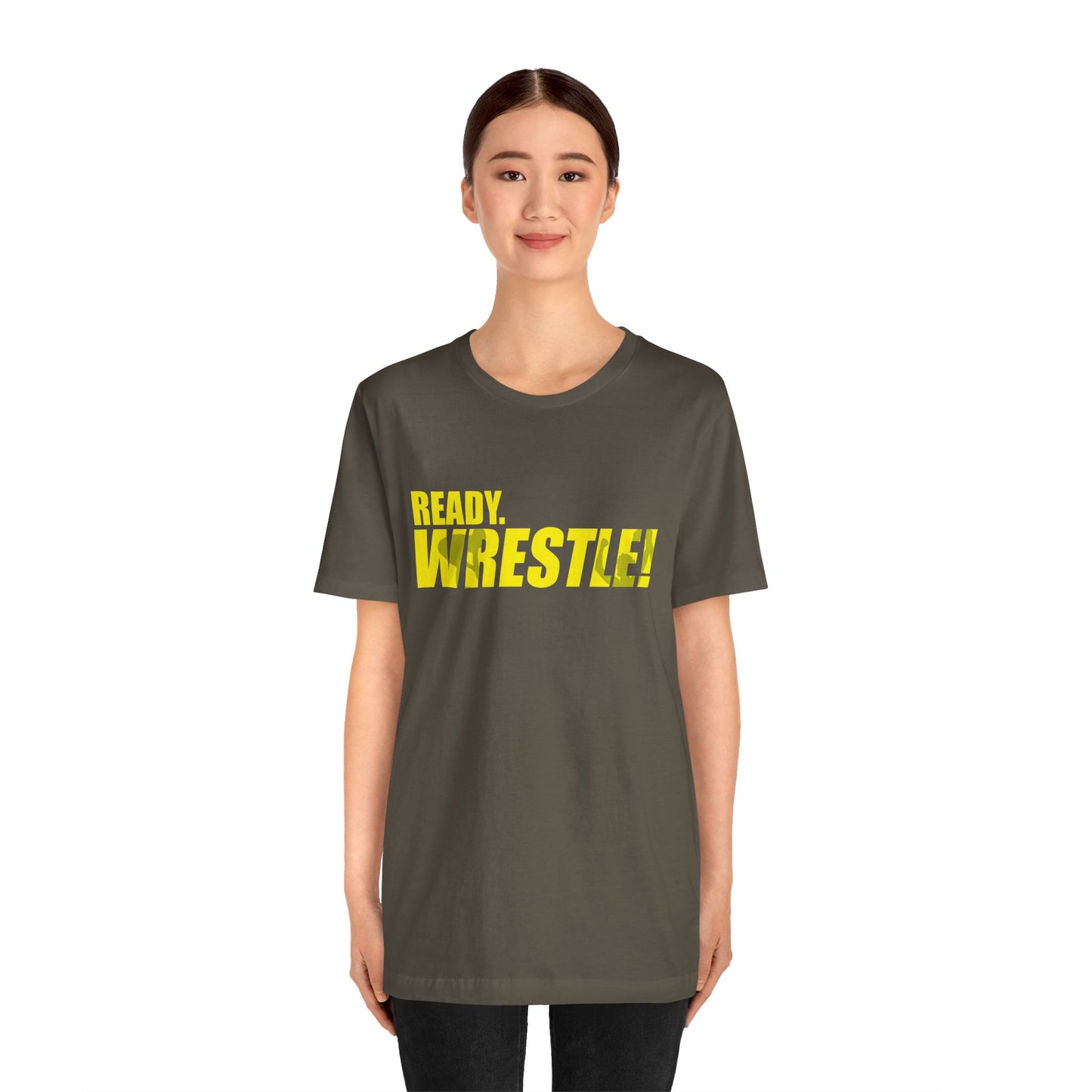 Ready. Wrestle! Gold Logo with Green, Unisex Jersey Short Sleeve Tee