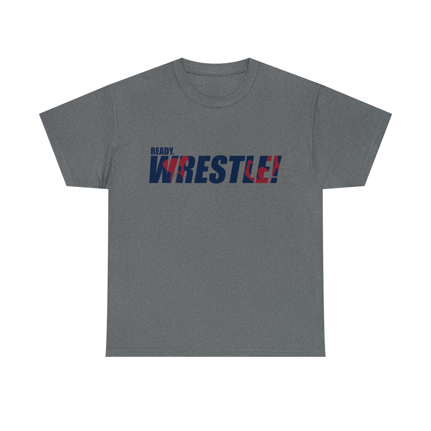 Ready. Wrestle! Navy Logo w/Red Silhouettes, Unisex Heavy Cotton Tee