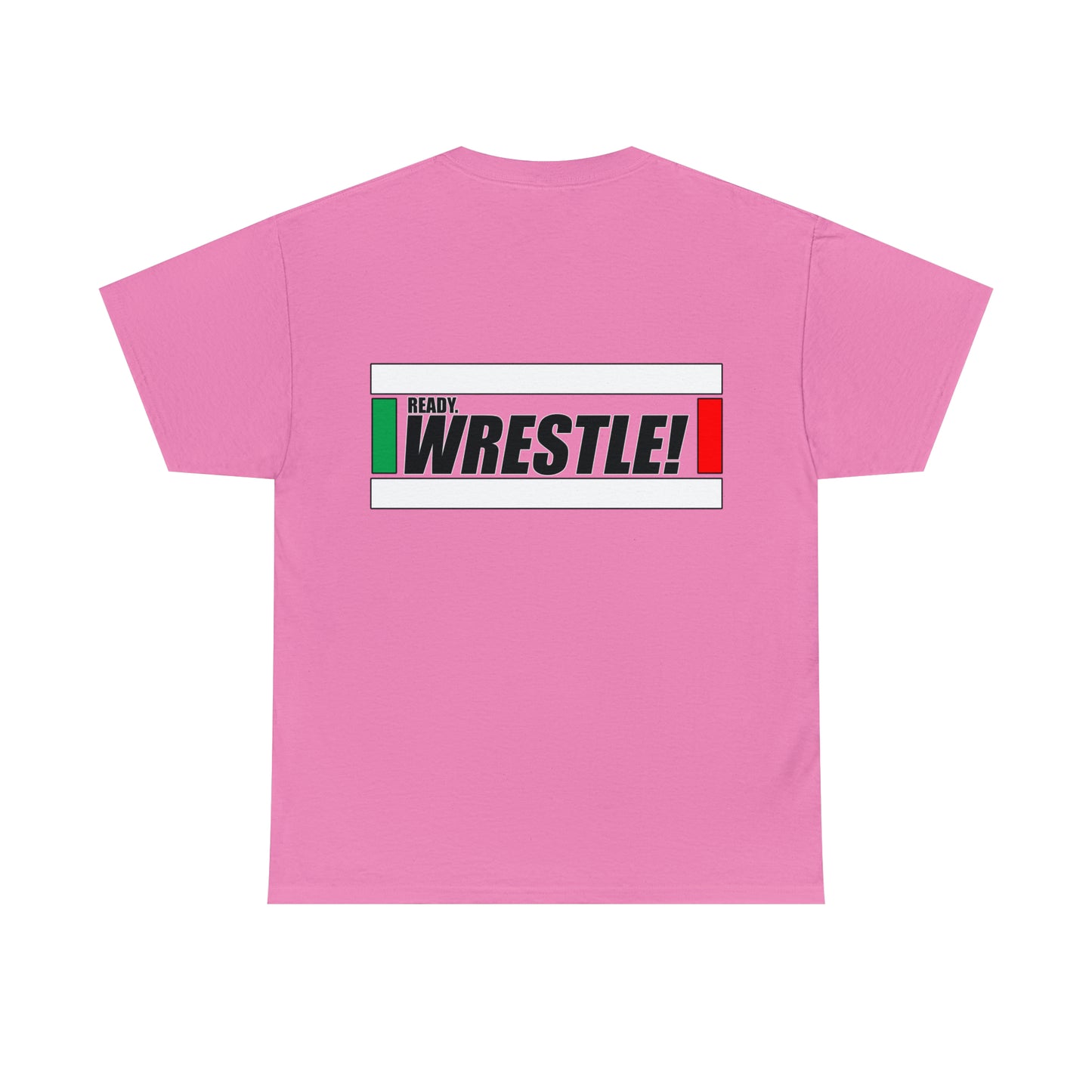 Ready. Wrestle!, Starting Lines on Back, Unisex Heavy Cotton Tee