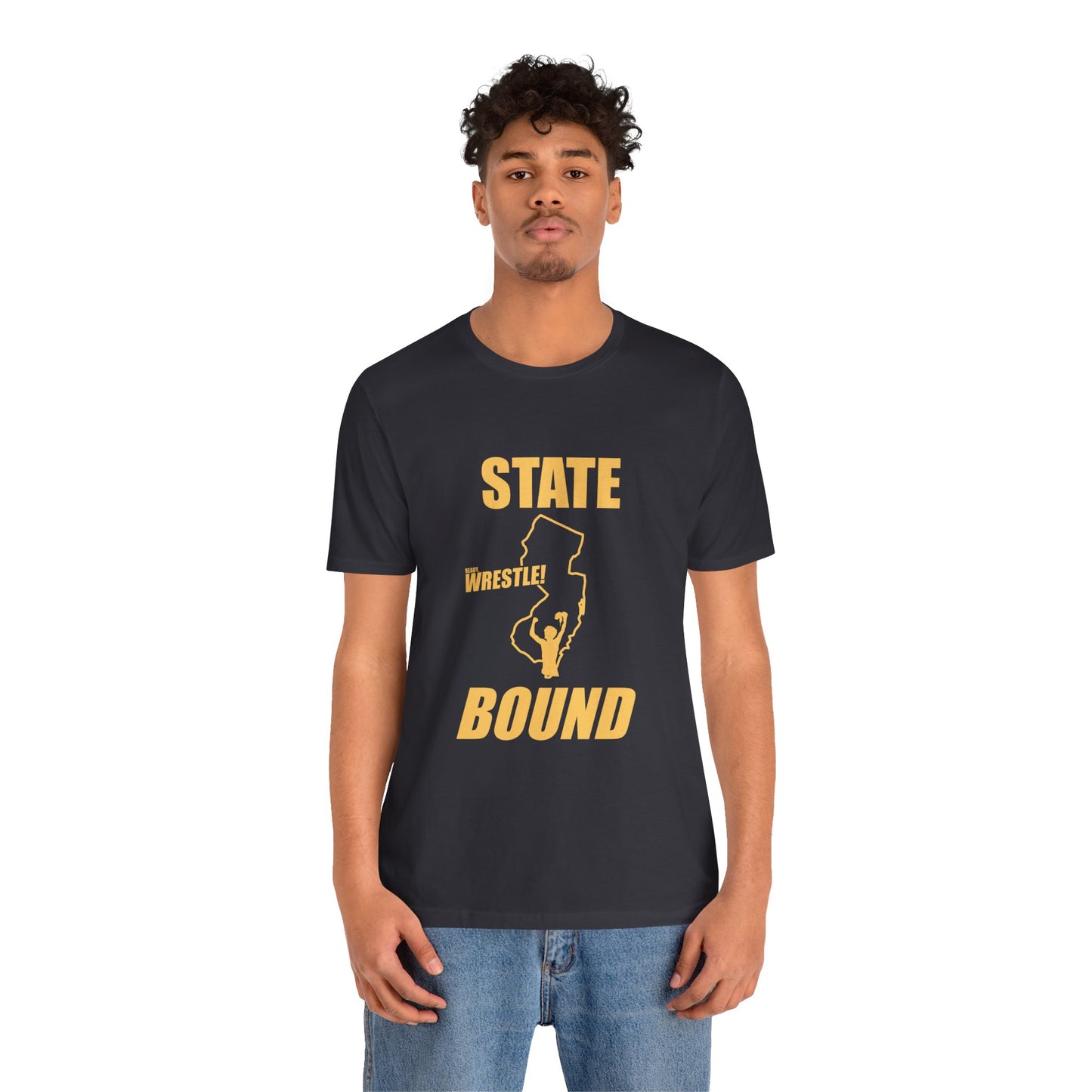 New Jersey State Bound, Gold Print, Bella+Canvas 3001, Unisex Jersey Short Sleeve Tee