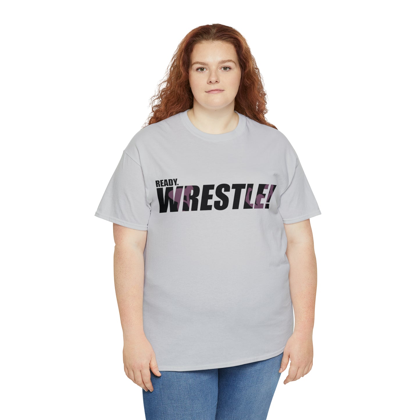 Ready. Wrestle! Black Logo w/Pink Silhouettes, Unisex Heavy Cotton Tee