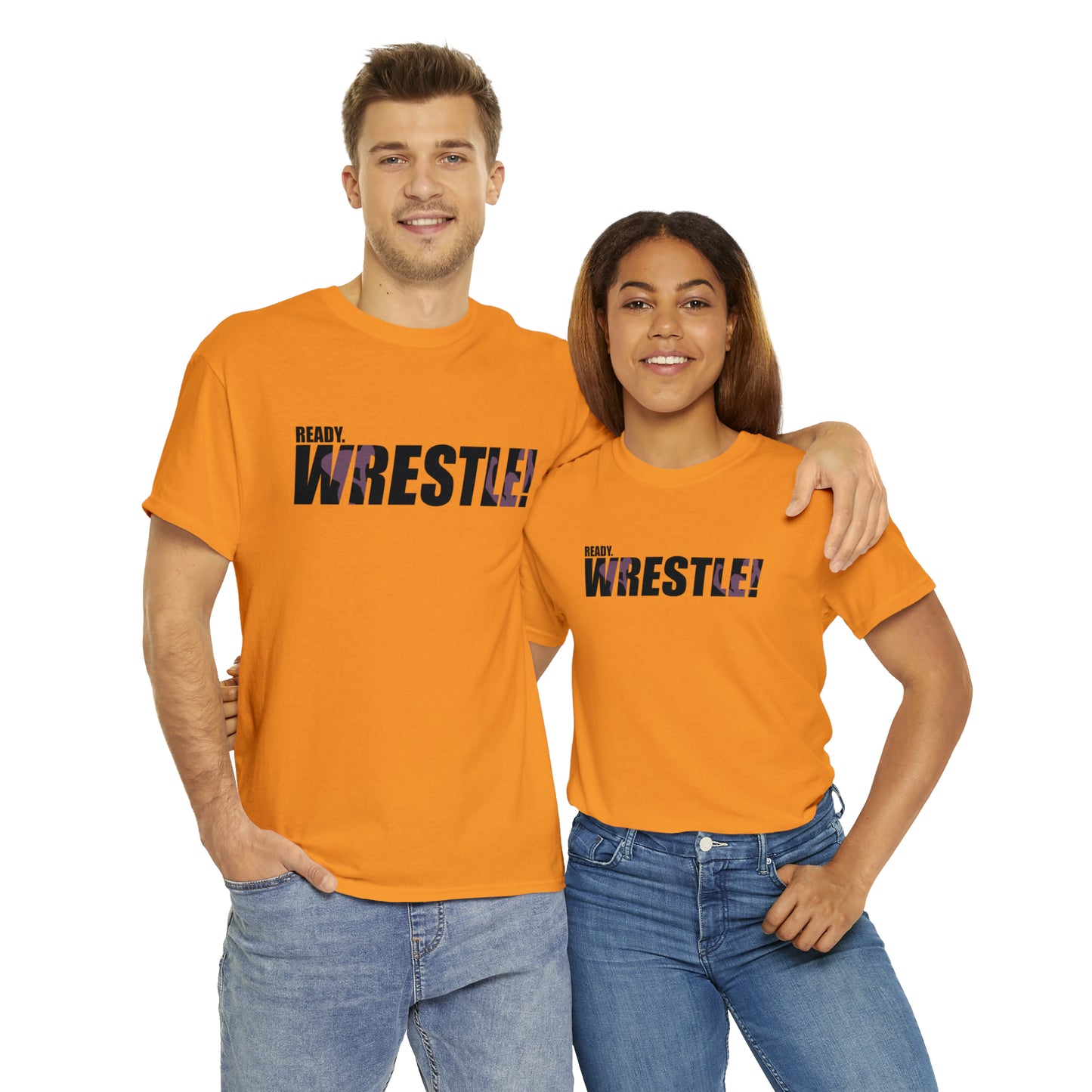 Ready. Wrestle! Black Logo w/Pink Silhouettes, Unisex Heavy Cotton Tee