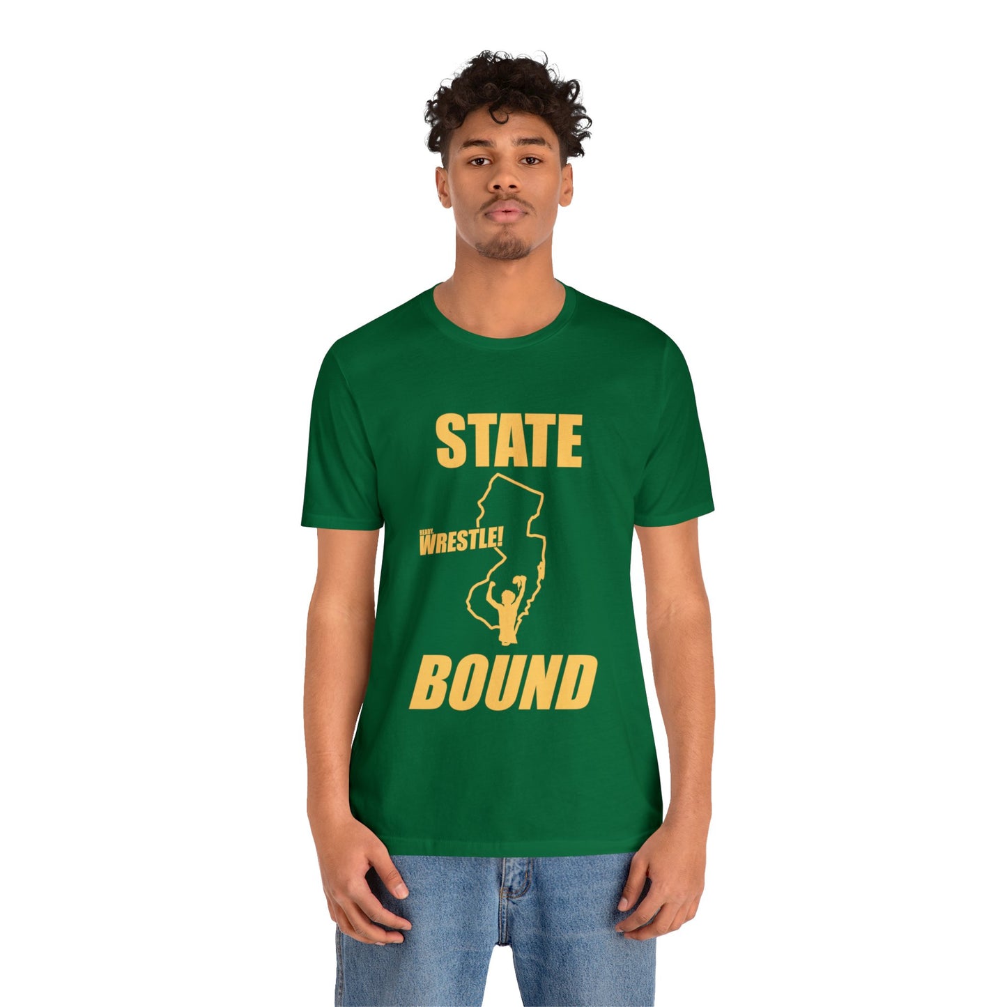 New Jersey State Bound, Gold Print, Bella+Canvas 3001, Unisex Jersey Short Sleeve Tee