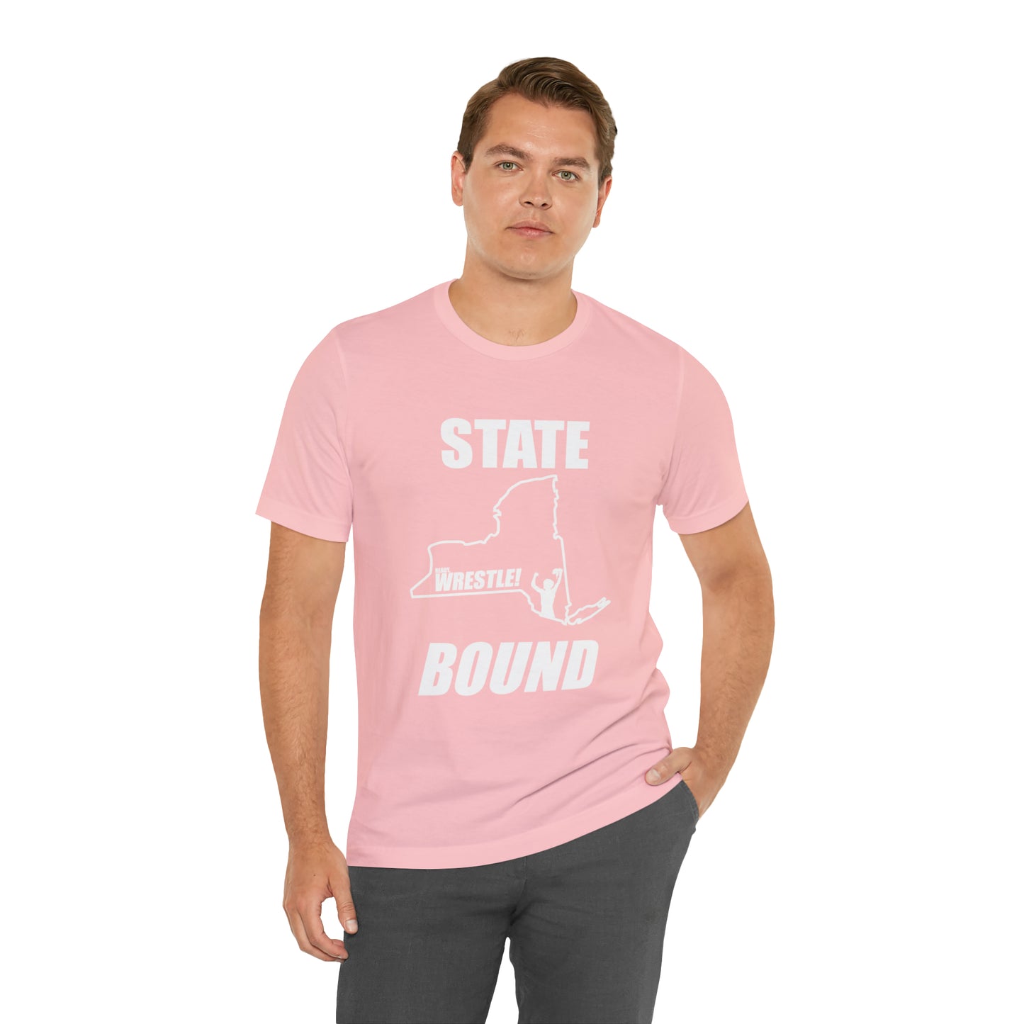 New York State Bound, Unisex Jersey Short Sleeve Tee, White Logo