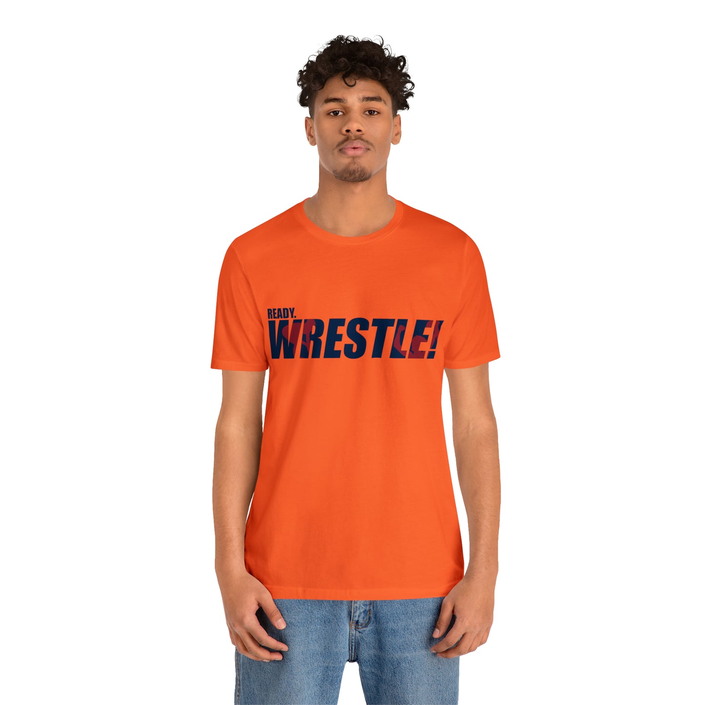 Ready. Wrestle! Navy Logo w/Red Silhouettes, Unisex Heavy Cotton Tee Bella+Canvas