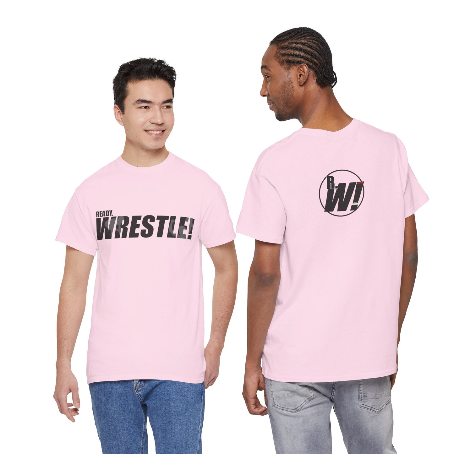 Ready. Wrestle! Black Logo w/White Silhouettes, Unisex Heavy Cotton Tee
