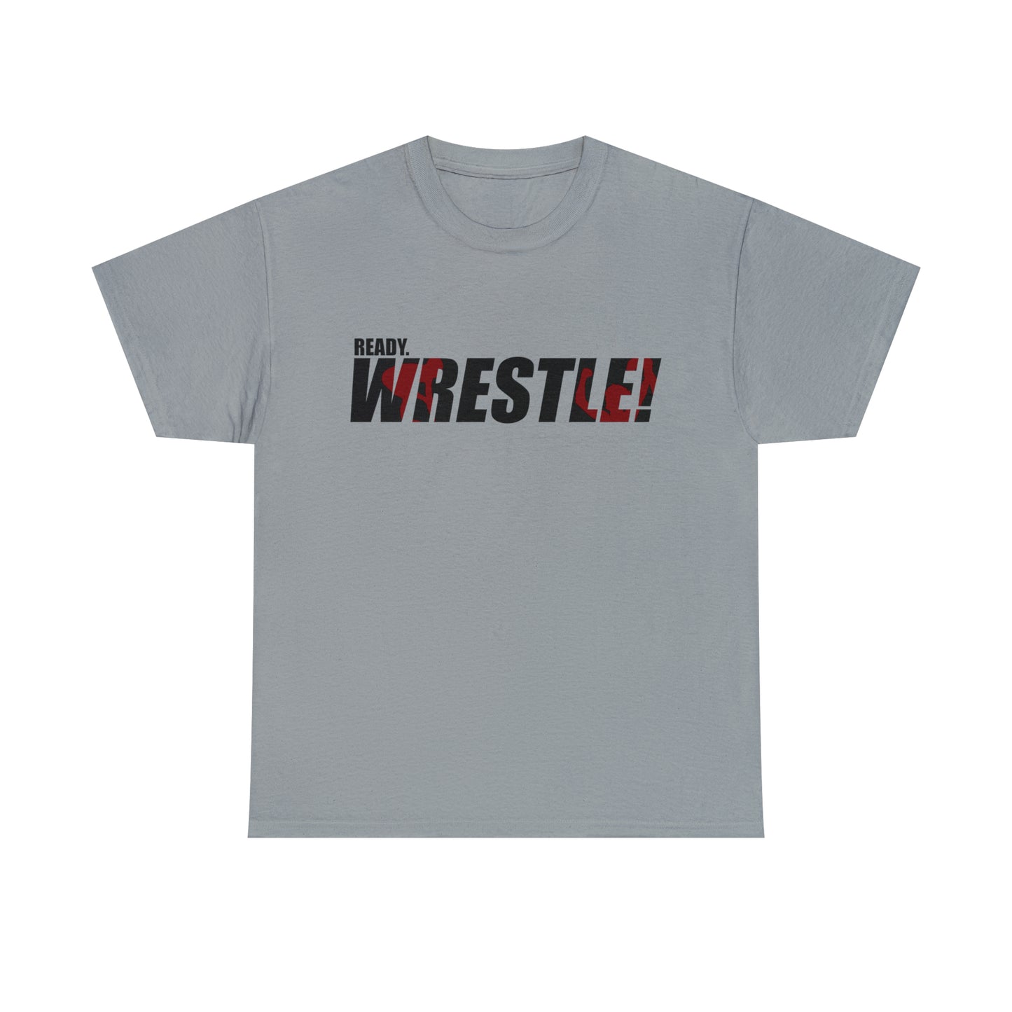 Ready. Wrestle! Black Logo w/Red Silhouettes, Unisex Heavy Cotton Tee