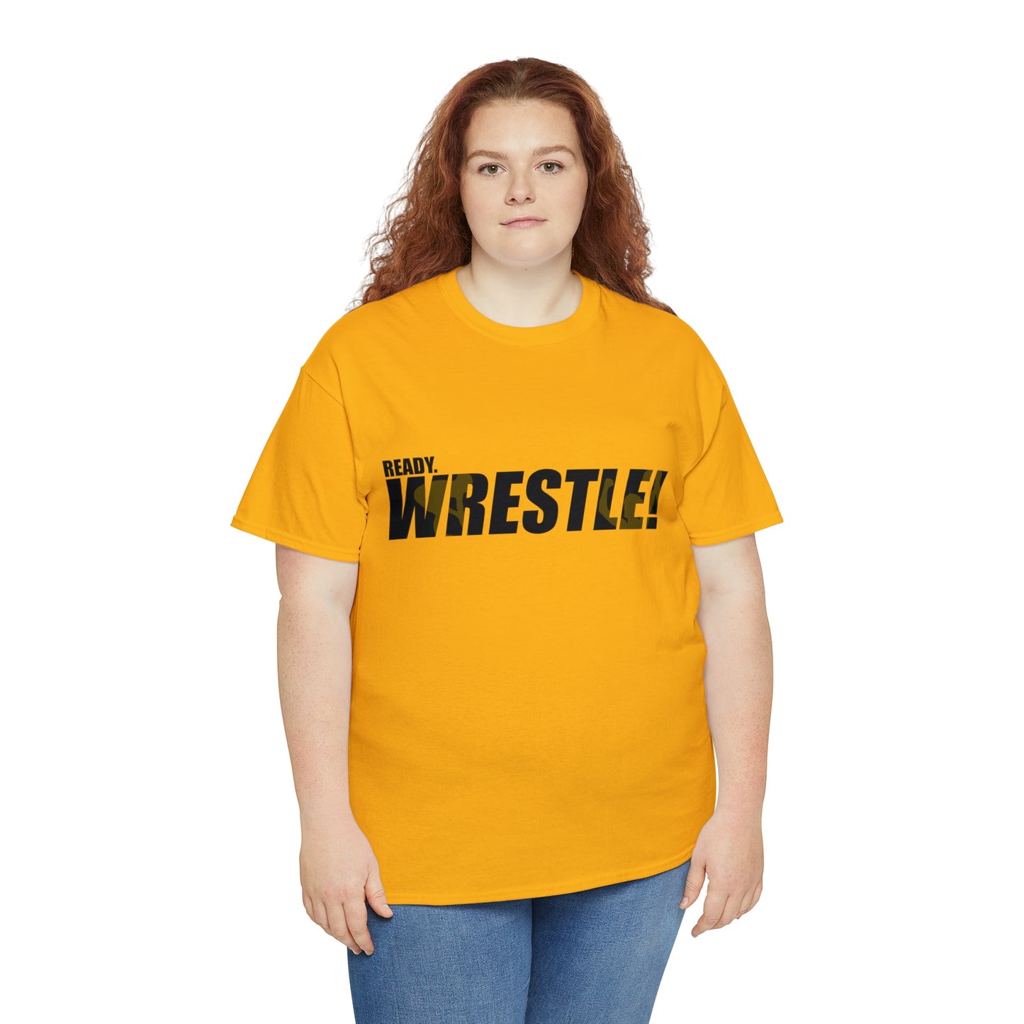 Ready. Wrestle! Black Logo w/Yellow Silhouettes, Unisex Heavy Cotton Tee