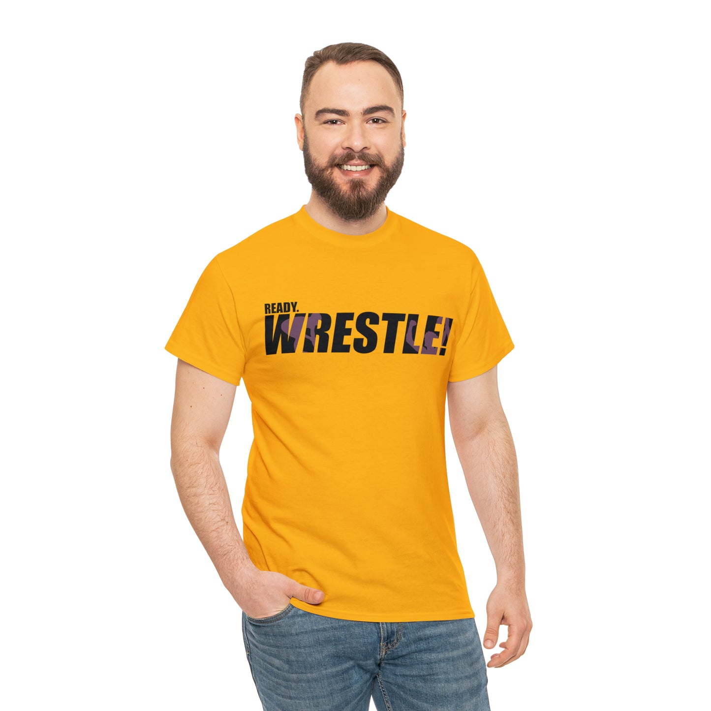 Ready. Wrestle! Black Logo w/Pink Silhouettes, Unisex Heavy Cotton Tee