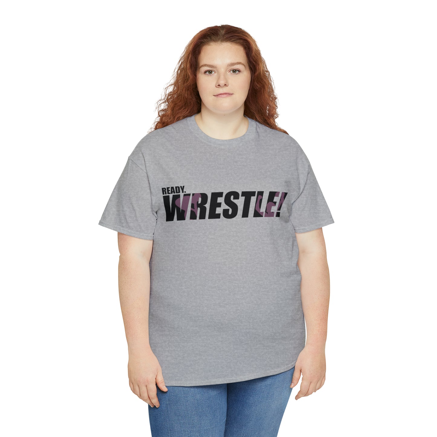 Ready. Wrestle! Black Logo w/Pink Silhouettes, Unisex Heavy Cotton Tee