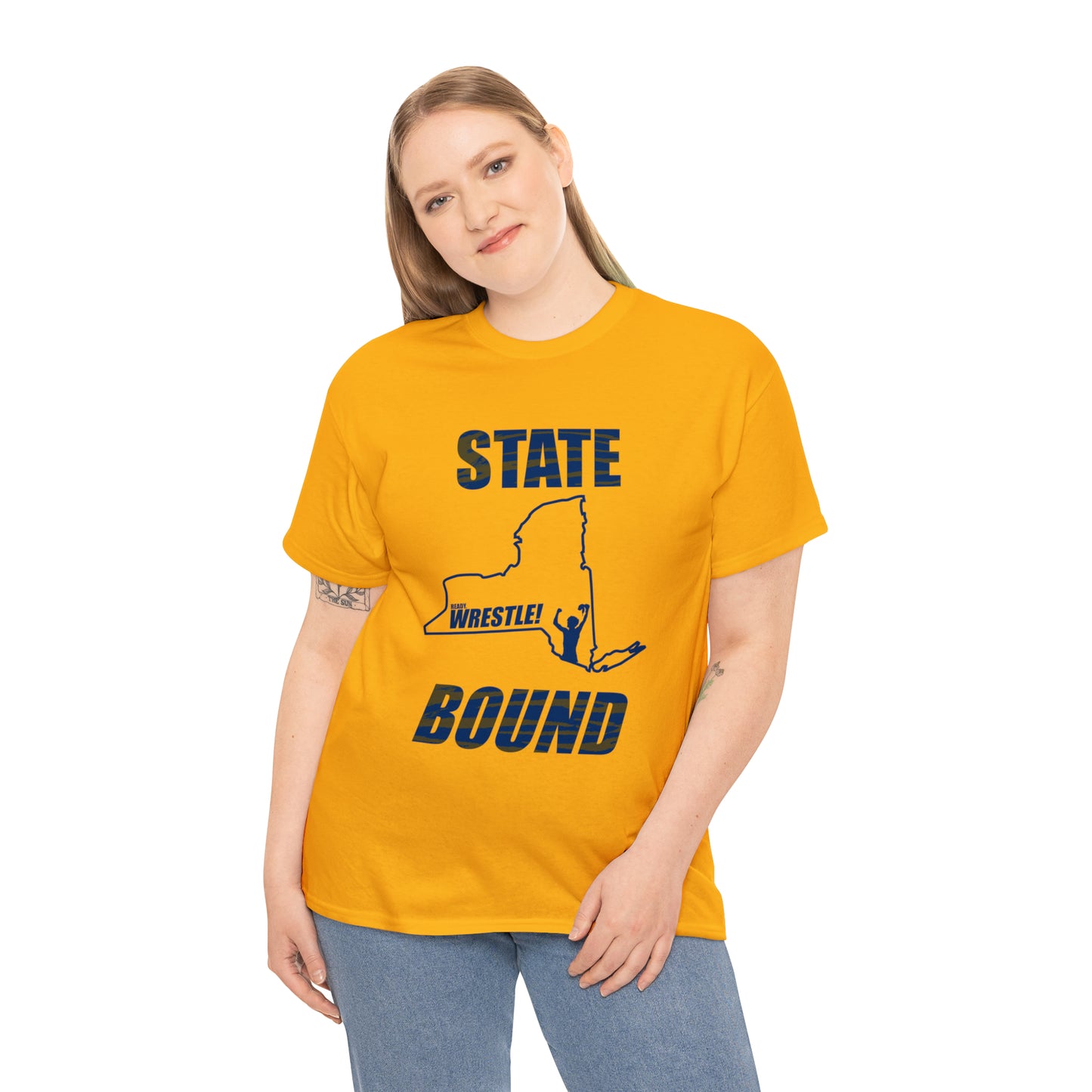 New York State Bound, Blue Logo, Tiger stripes, Unisex Heavy Cotton Tee