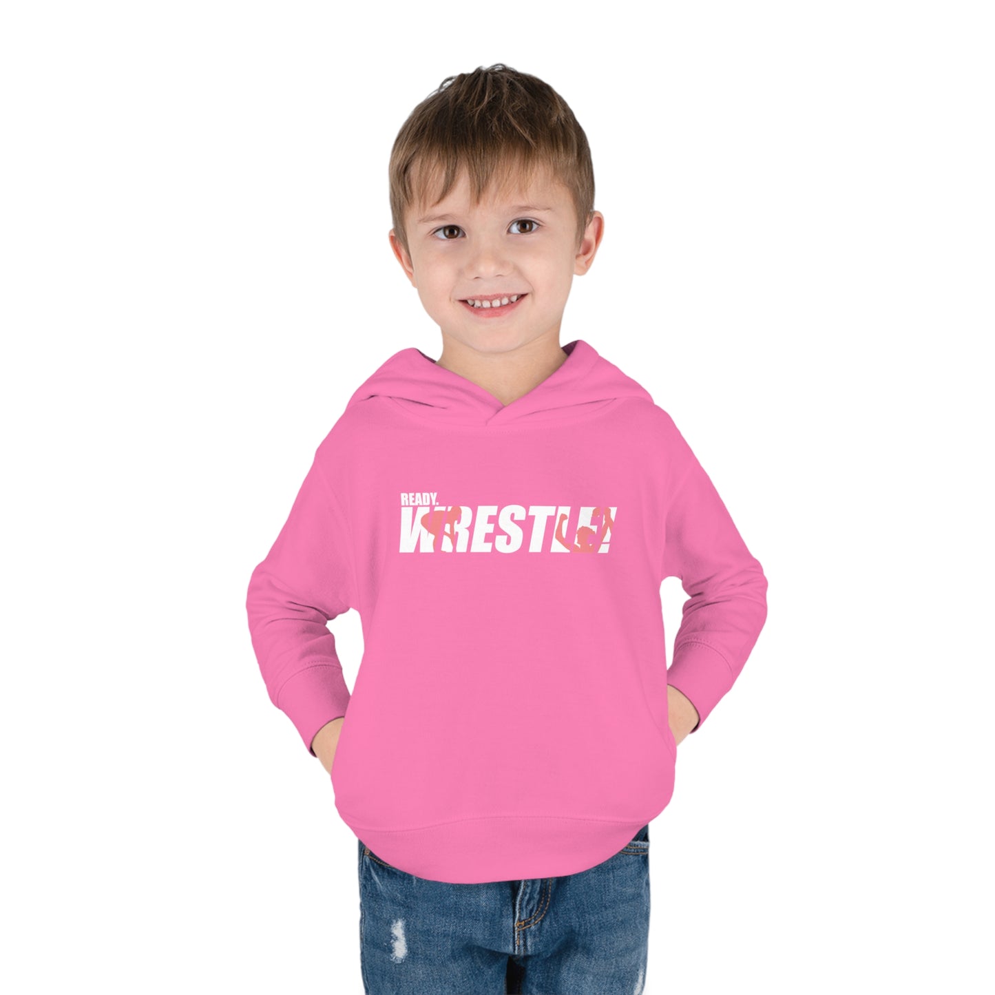 Ready. Wrestle! Toddler Pullover Fleece Hoodie, Red/White Logo