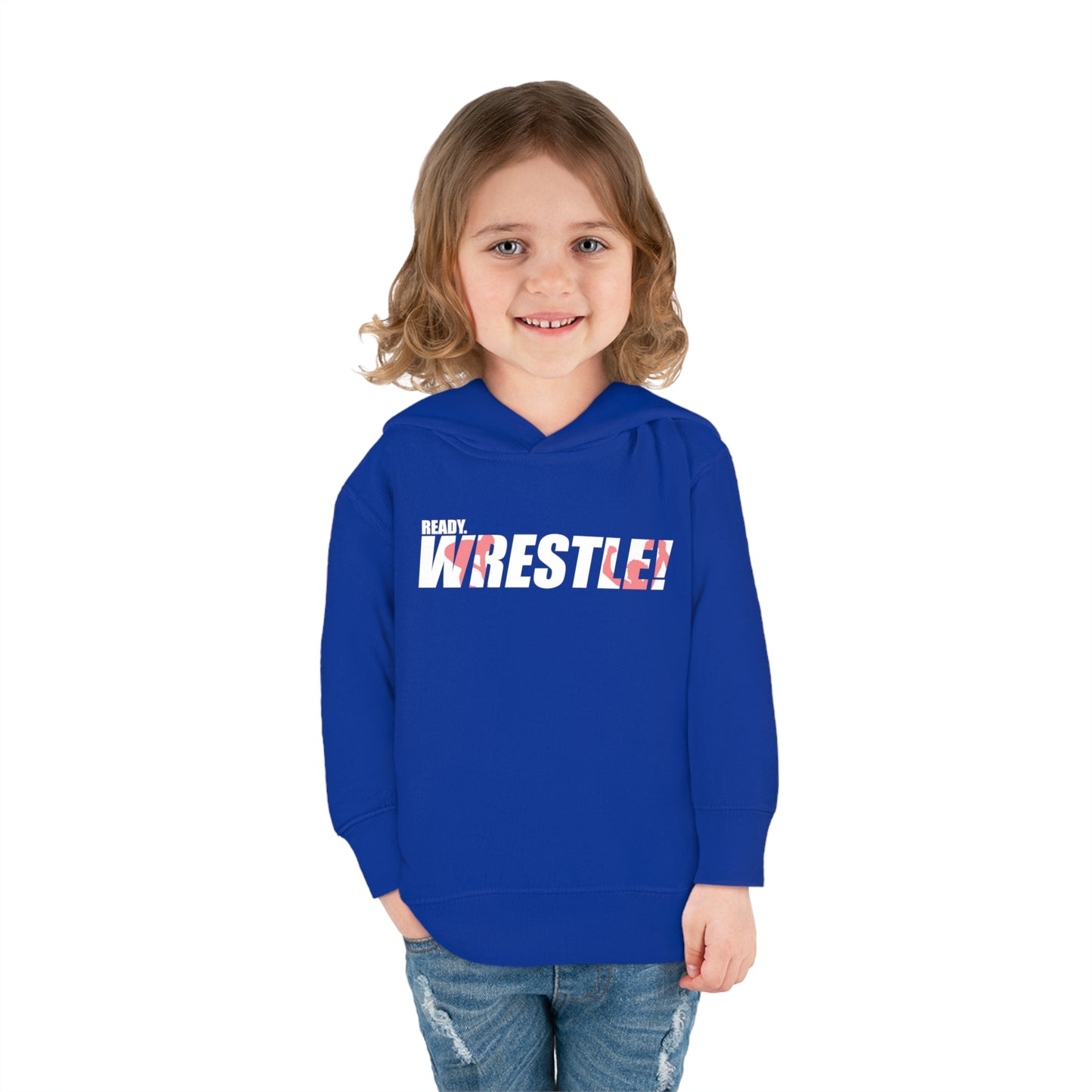 Ready. Wrestle! Toddler Pullover Fleece Hoodie, Red/White Logo