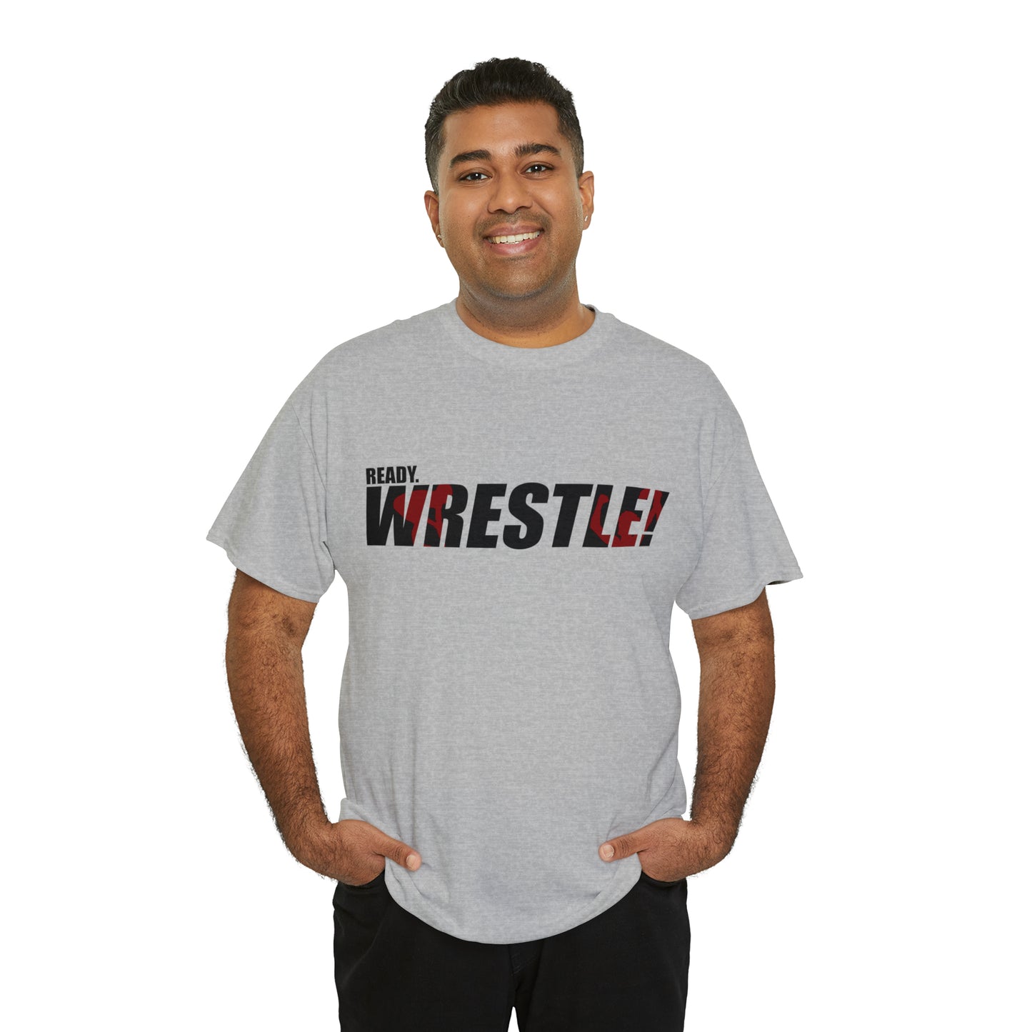 Ready. Wrestle! Black Logo w/Red Silhouettes, Unisex Heavy Cotton Tee