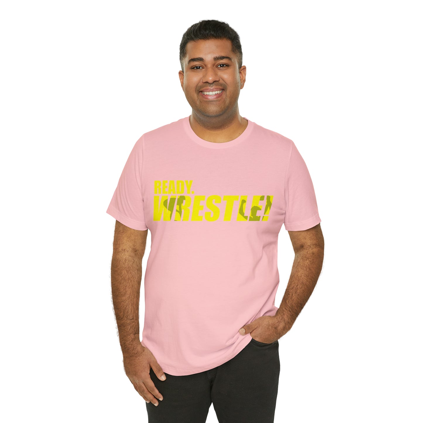 Ready. Wrestle! Gold Logo with Green, Unisex Jersey Short Sleeve Tee