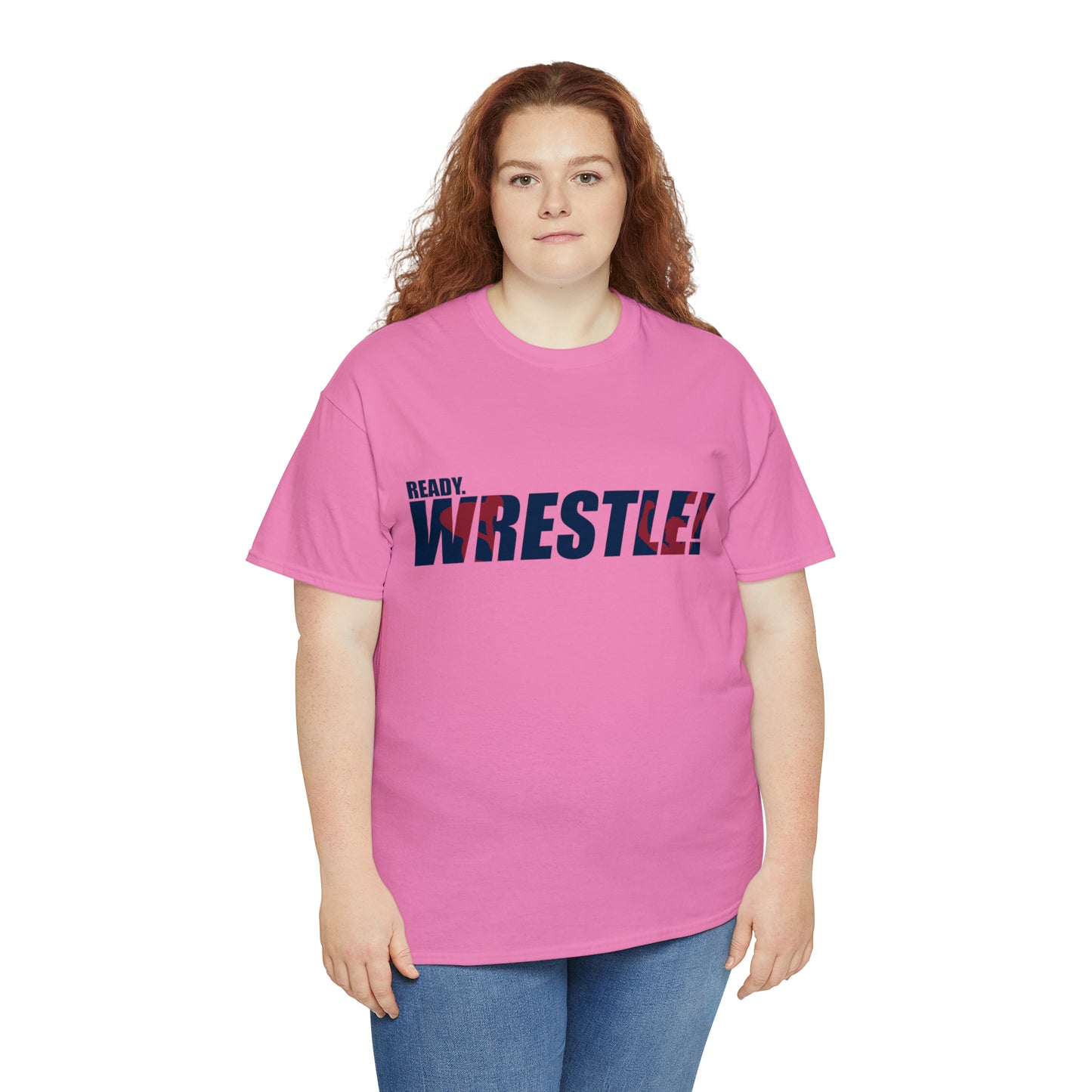 Ready. Wrestle! Navy Logo w/Red Silhouettes, Unisex Heavy Cotton Tee