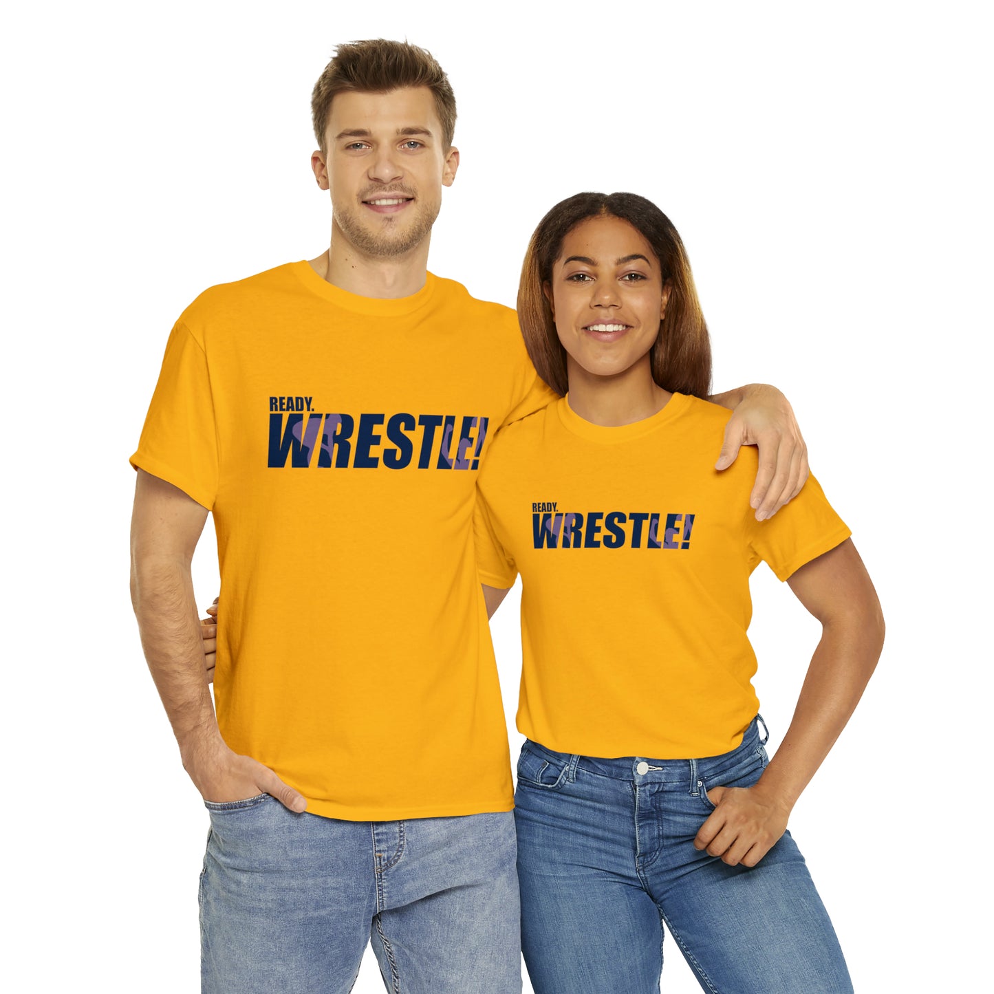 Ready. Wrestle! Navy Logo w/Pink Silhouettes, Unisex Heavy Cotton Tee