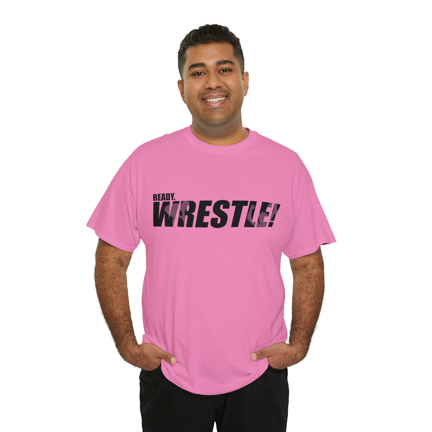 Ready. Wrestle! Black Logo w/Pink Silhouettes, Unisex Heavy Cotton Tee