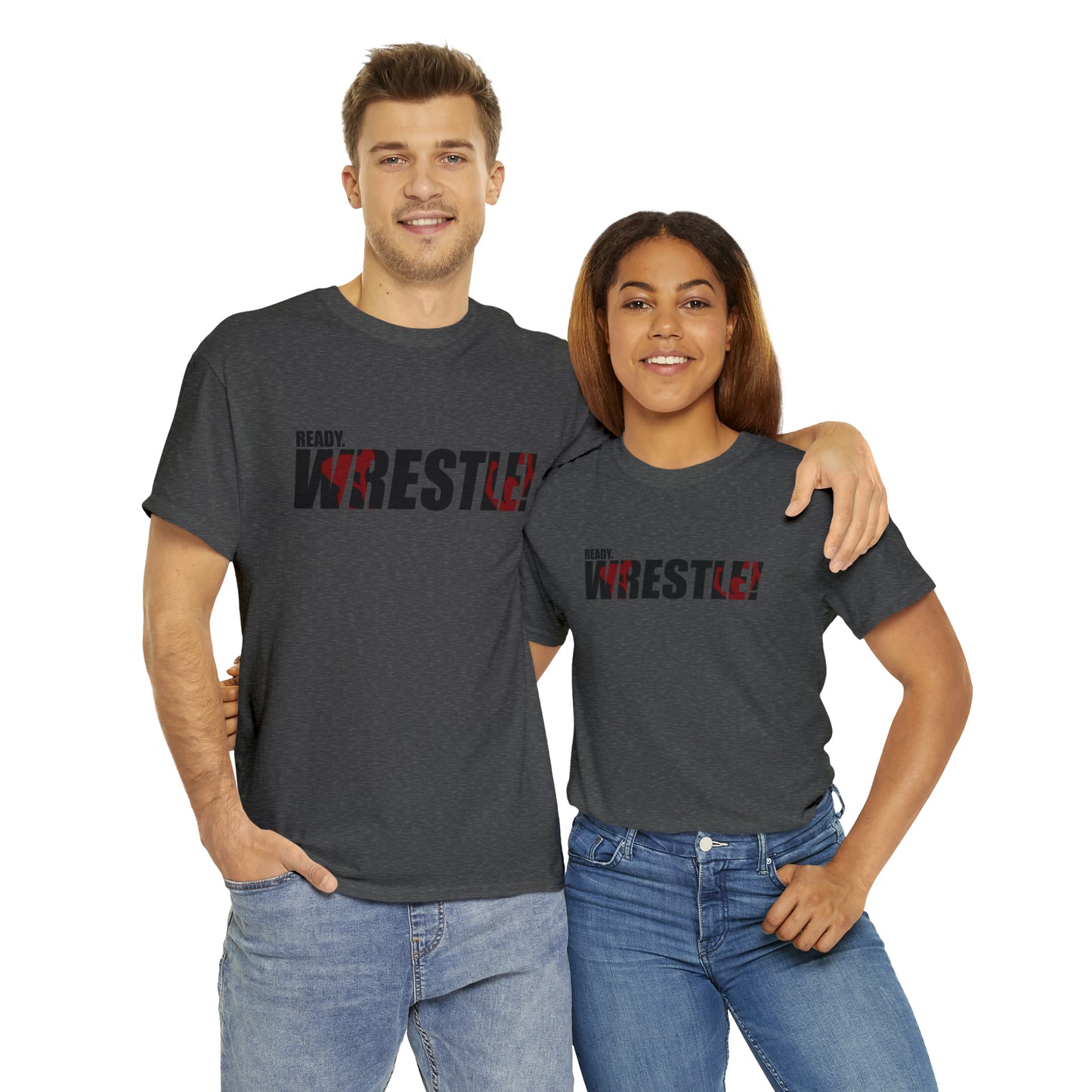 Ready. Wrestle! Black Logo w/Red Silhouettes, Unisex Heavy Cotton Tee