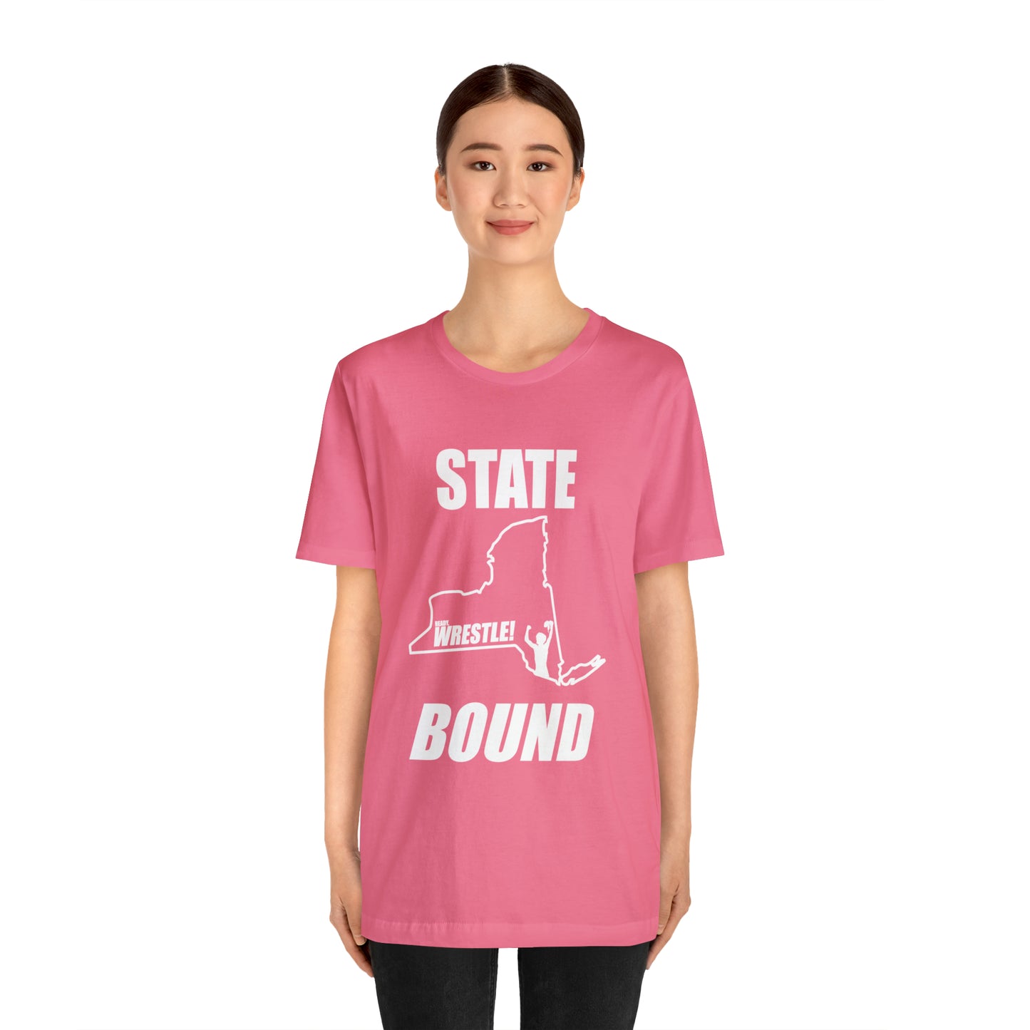 New York State Bound, Unisex Jersey Short Sleeve Tee, White Logo