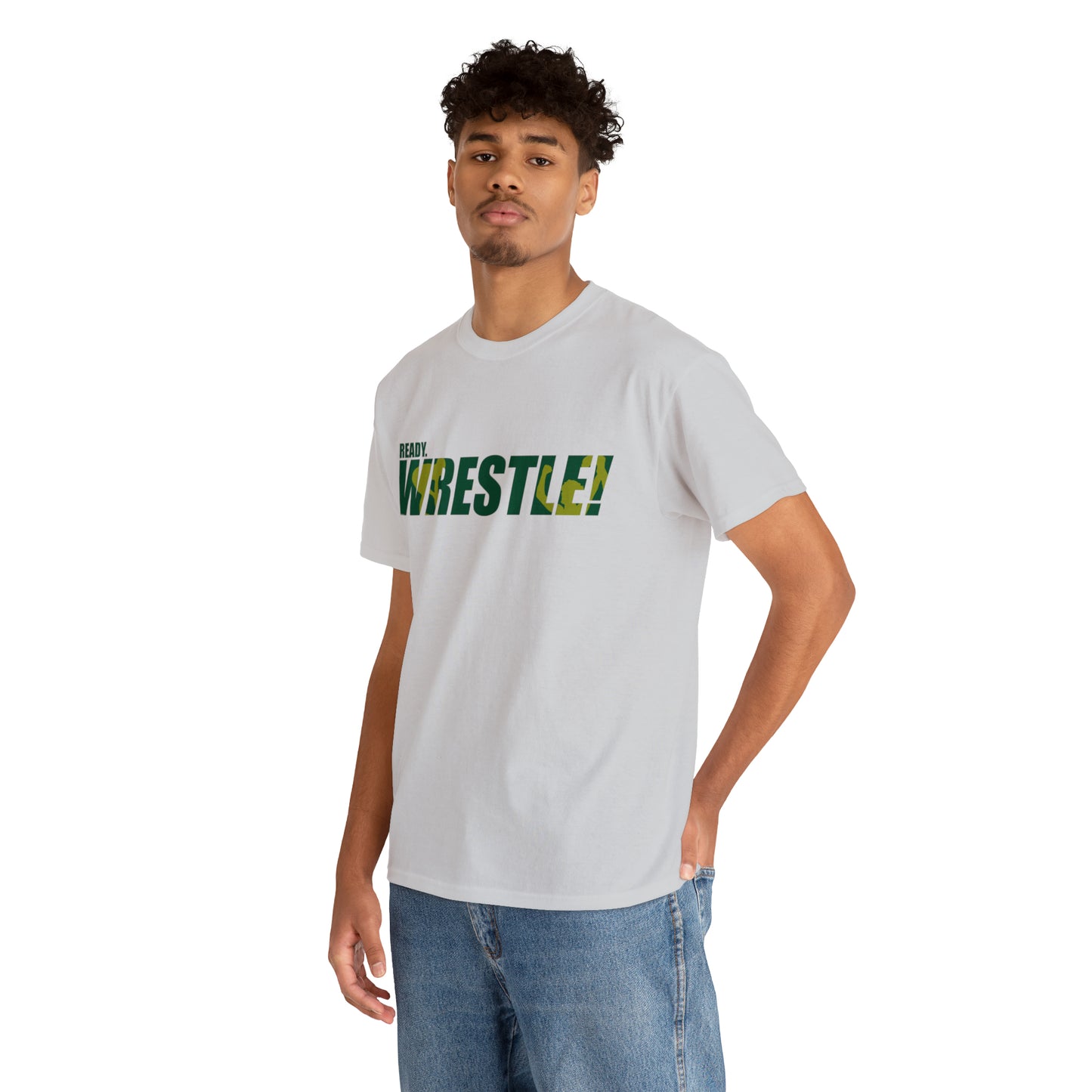 Ready. Wrestle! Green/Gold Logo, Unisex Heavy Cotton Tee