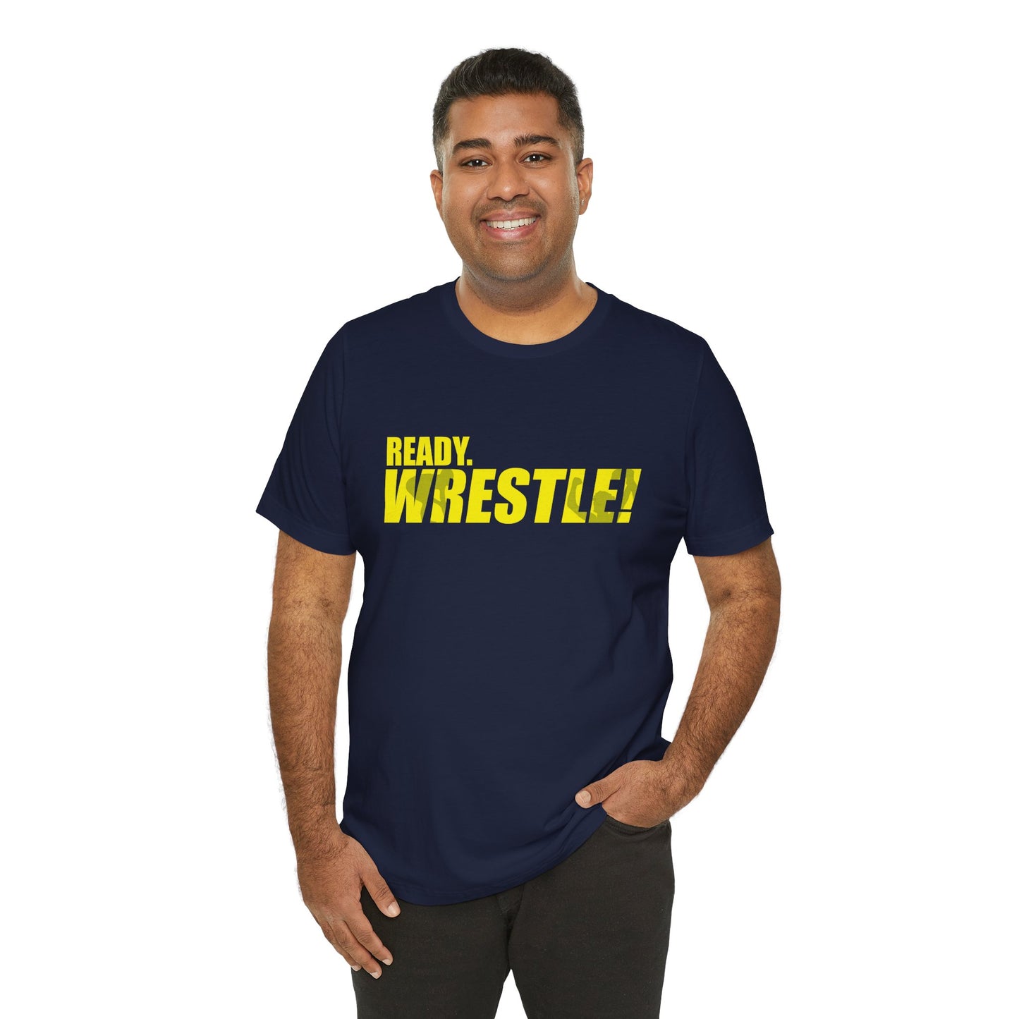 Ready. Wrestle! Gold Logo with Green, Unisex Jersey Short Sleeve Tee