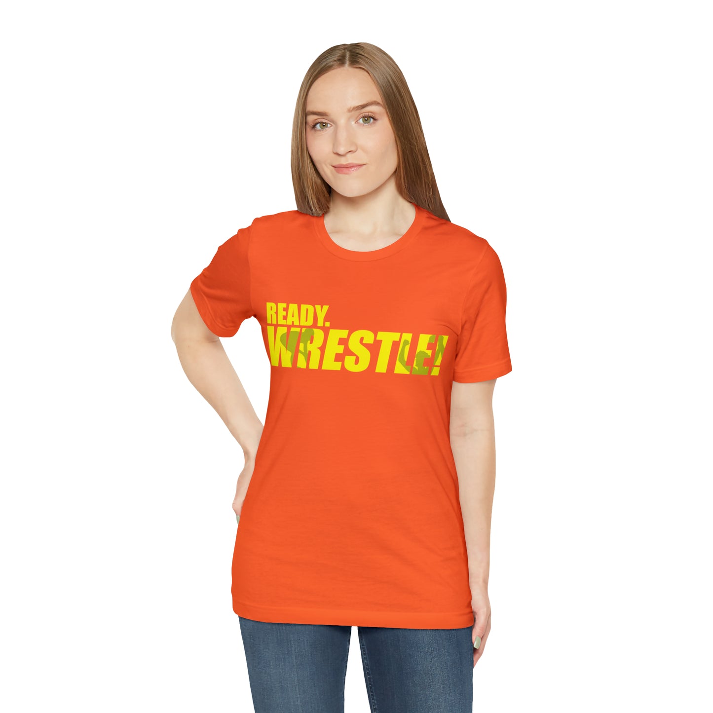 Ready. Wrestle! Gold Logo with Green, Unisex Jersey Short Sleeve Tee