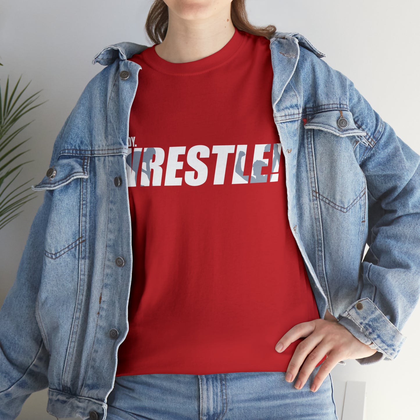 Ready. Wrestle! White Logo w/Blue Silhouettes, Unisex Heavy Cotton Tee