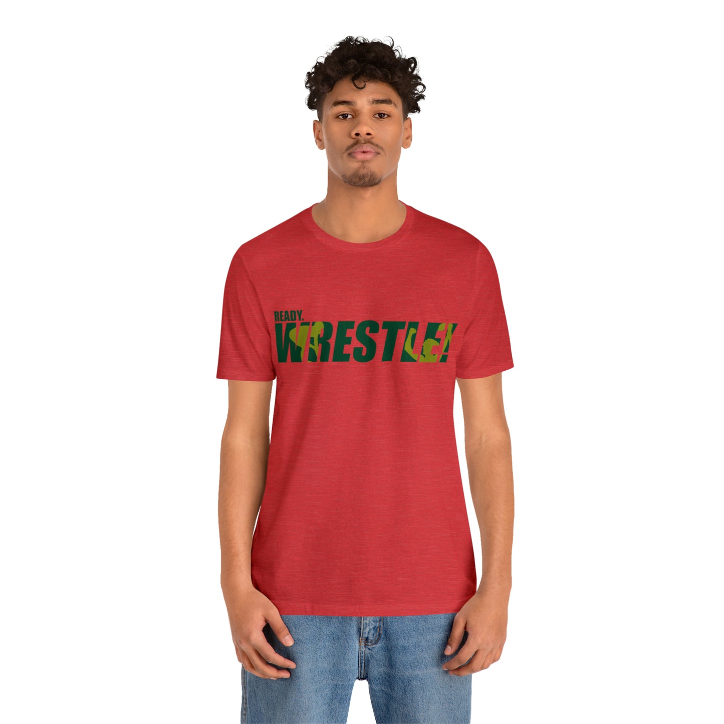 Ready. Wrestle! Green/Gold Logo, Unisex Heavy Cotton Tee, Bella+Canvas