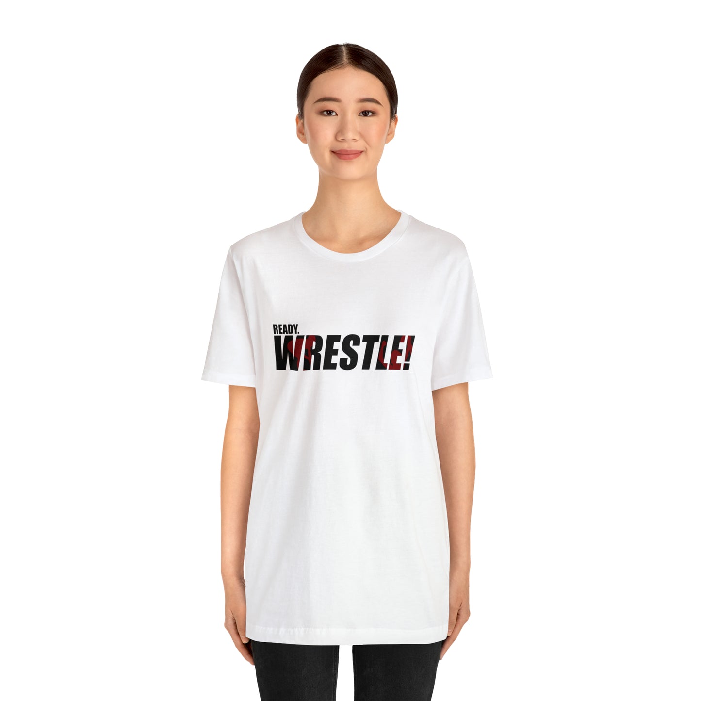 Ready. Wrestle! Black Logo w/Red Silhouettes, Unisex Heavy Cotton Tee Bella+Canvas