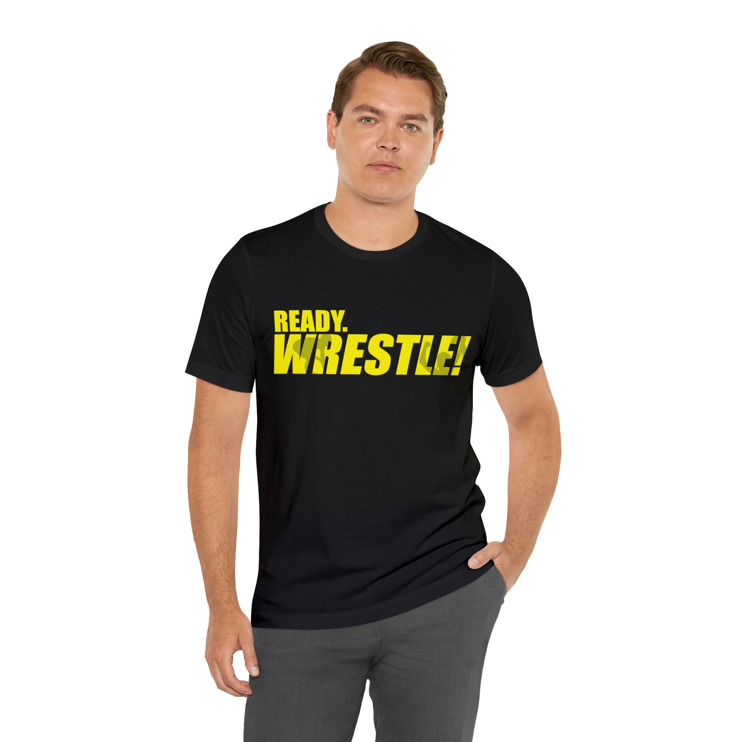 Ready. Wrestle! Gold Logo with Green, Unisex Jersey Short Sleeve Tee