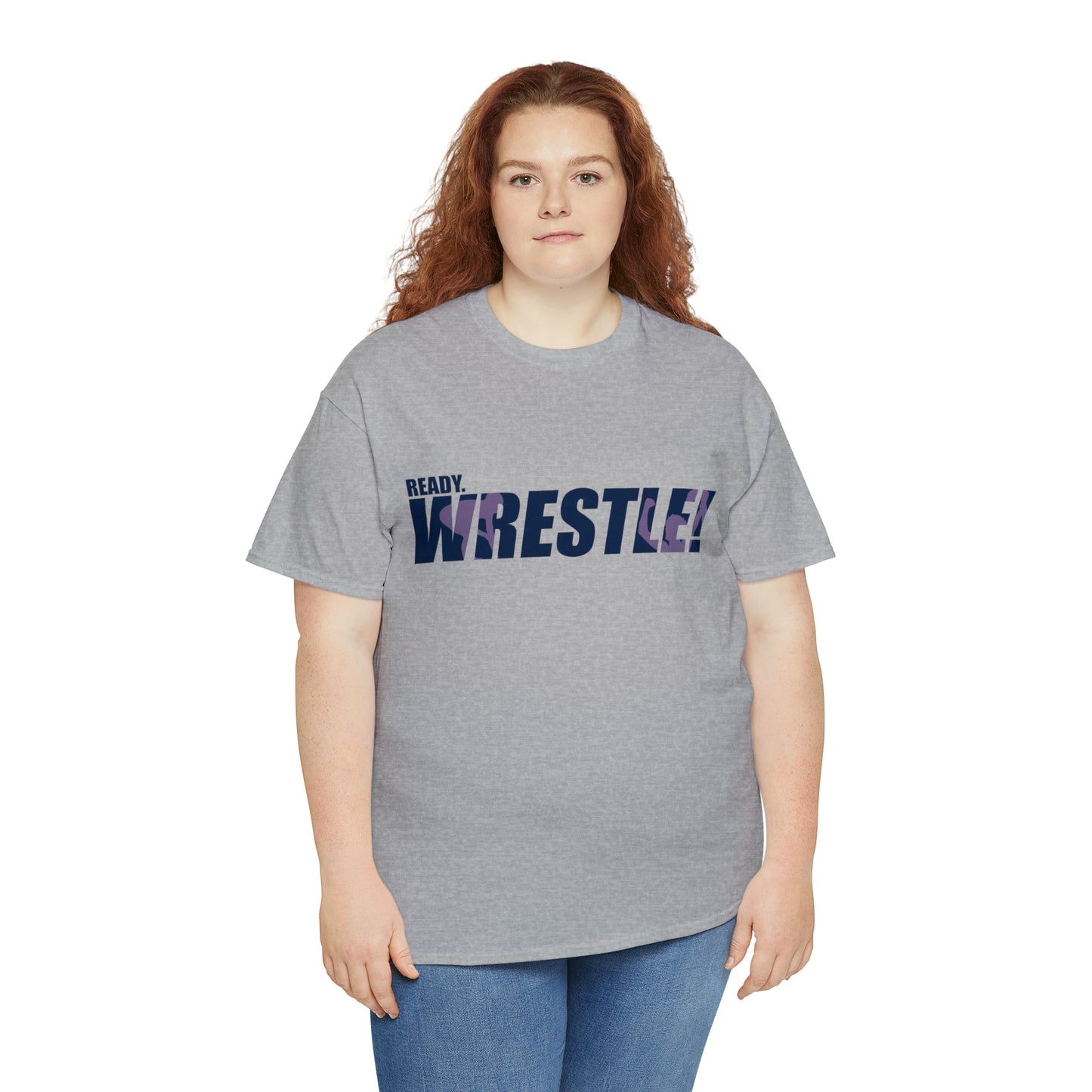 Ready. Wrestle! Navy Logo w/Pink Silhouettes, Unisex Heavy Cotton Tee