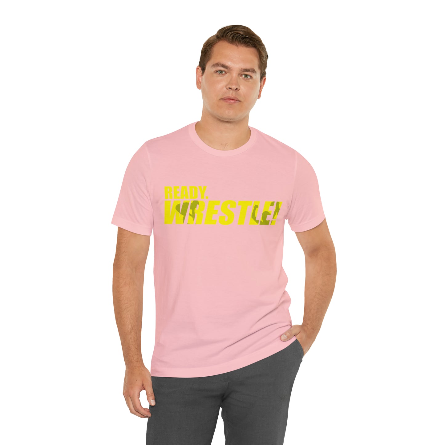 Ready. Wrestle! Gold Logo with Green, Unisex Jersey Short Sleeve Tee