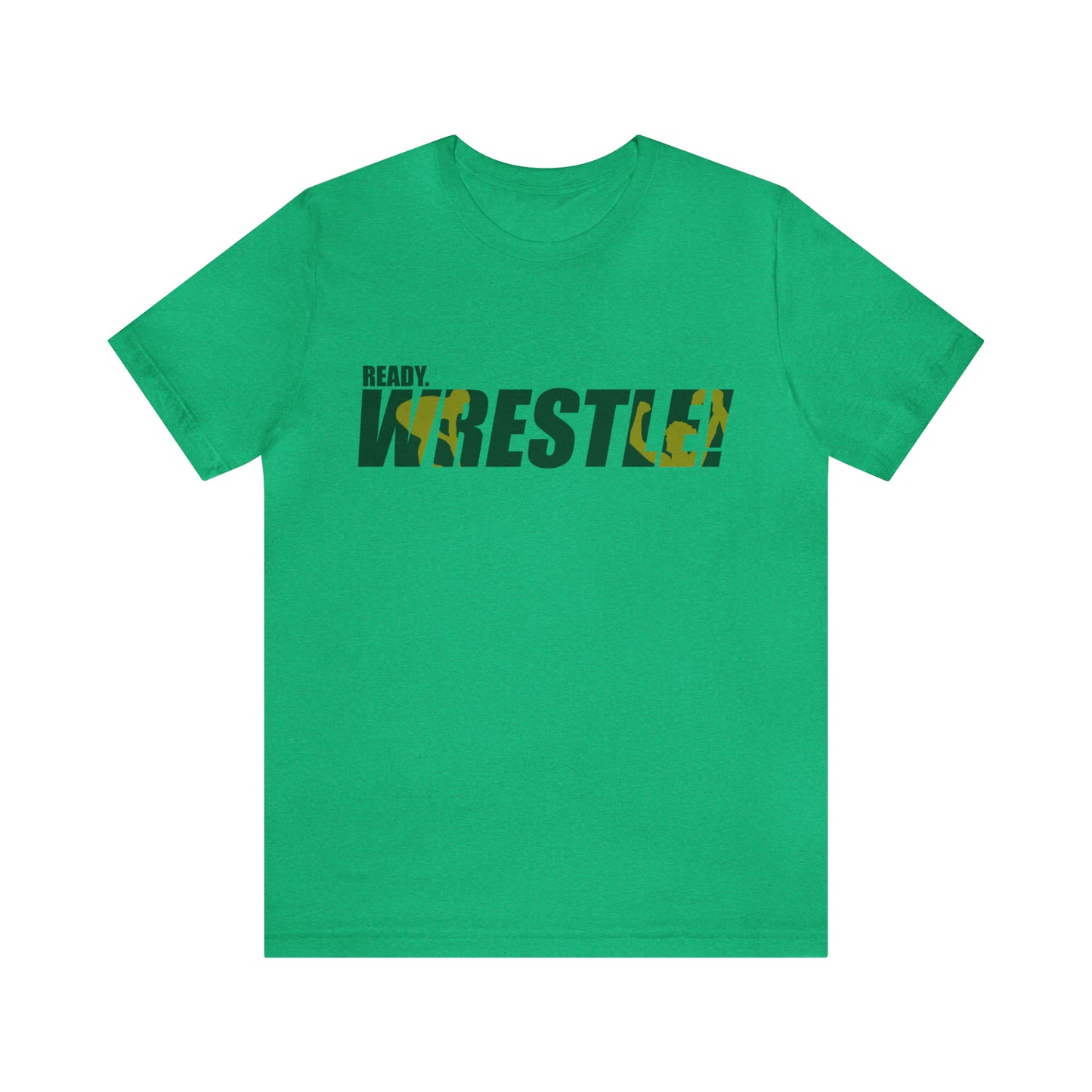 Ready. Wrestle! Green/Gold Logo, Unisex Heavy Cotton Tee, Bella+Canvas