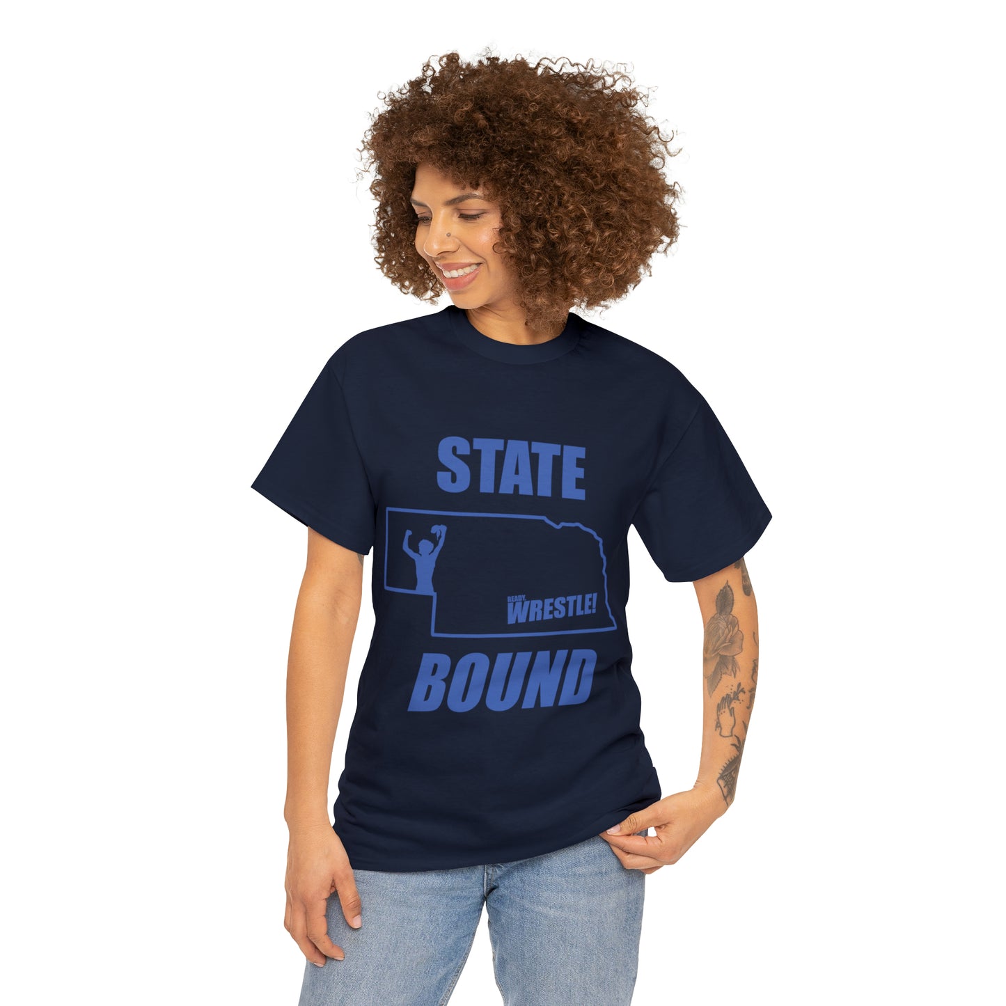 Nebraska State Bound, Royal Blue Logo, Unisex Heavy Cotton Tee