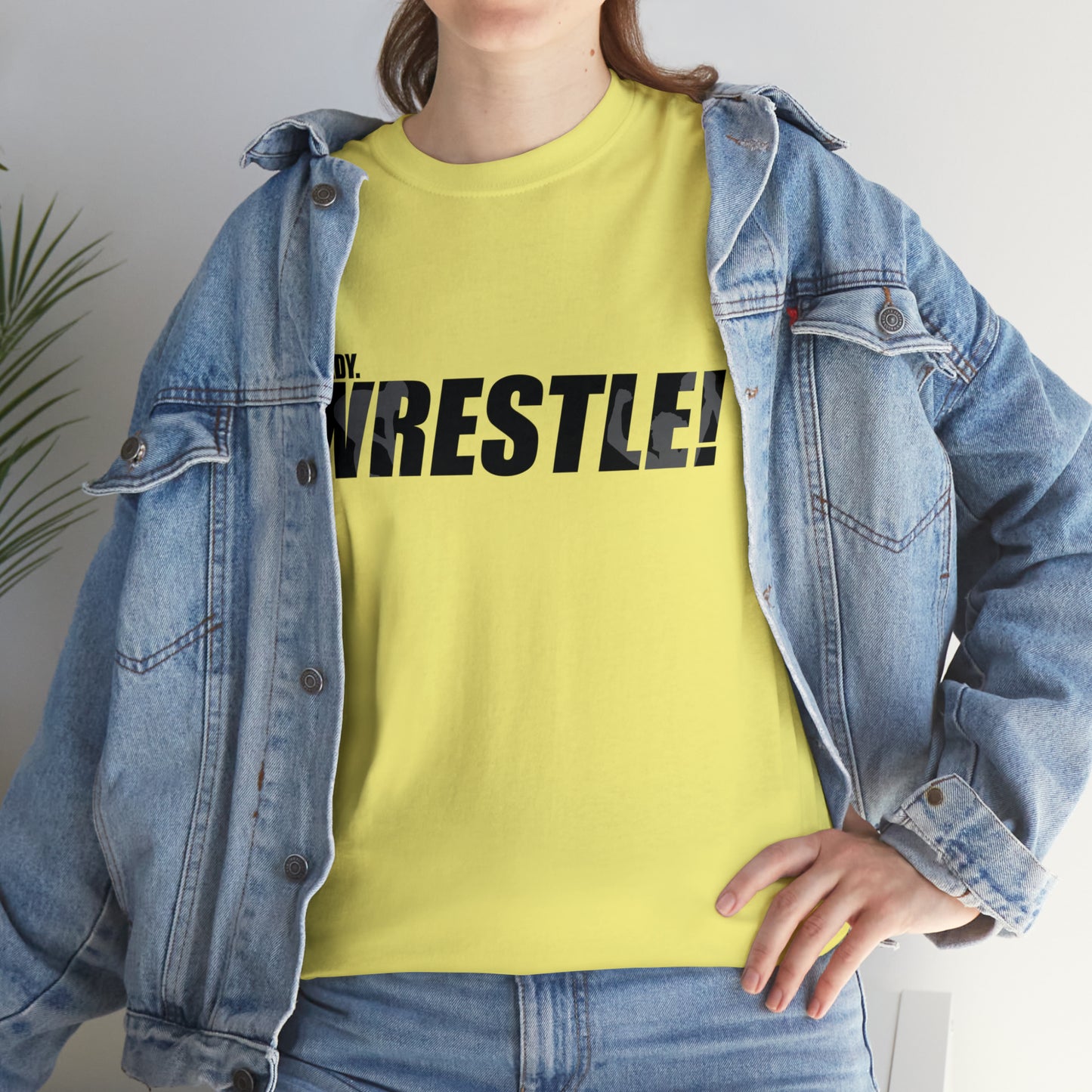 Ready. Wrestle! Black Logo w/White Silhouettes, Unisex Heavy Cotton Tee