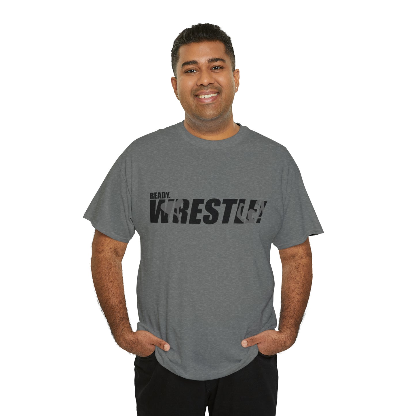 Ready. Wrestle! Black Logo w/White Silhouettes, Unisex Heavy Cotton Tee