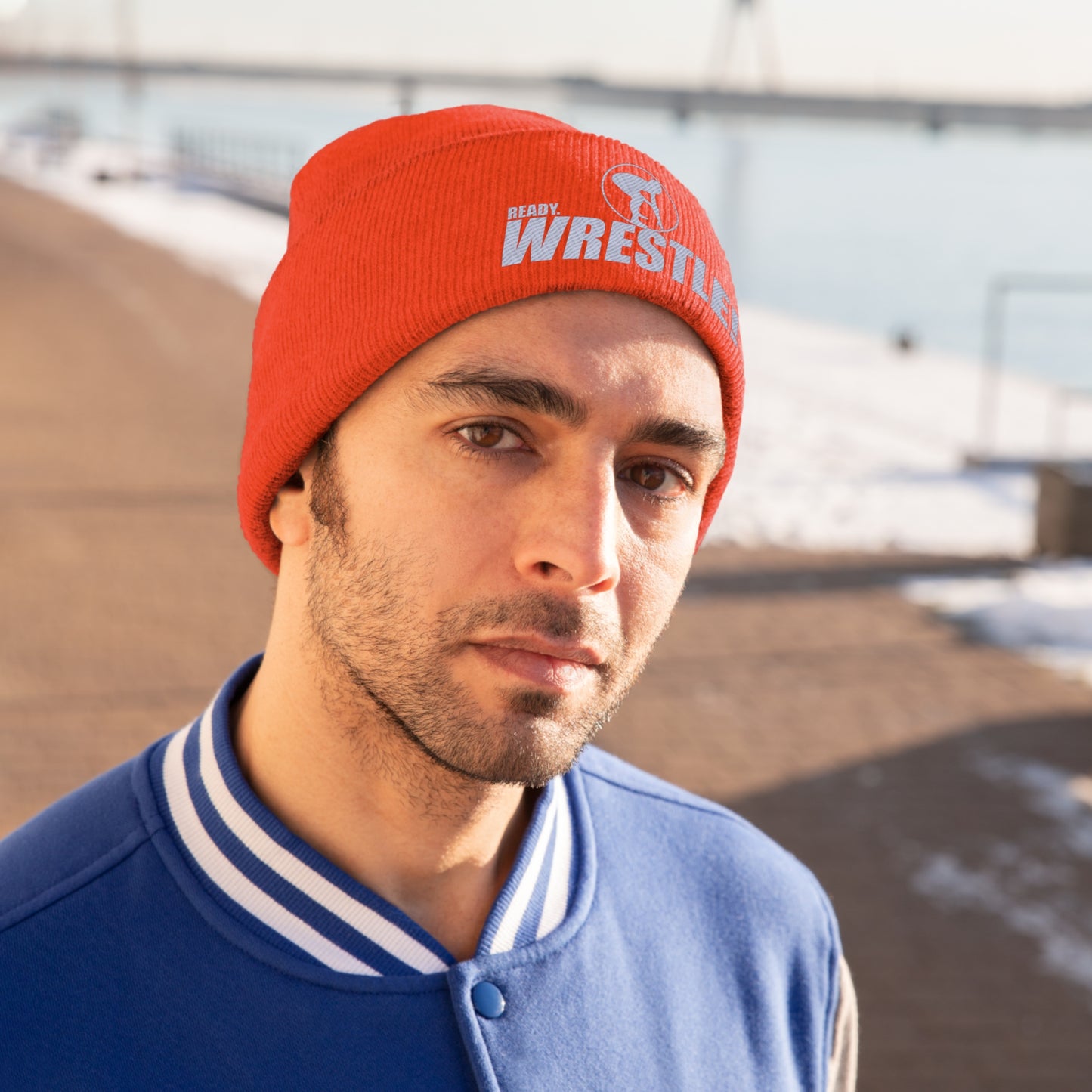 Ready. Wrestle! Knit Beanie, White Logo